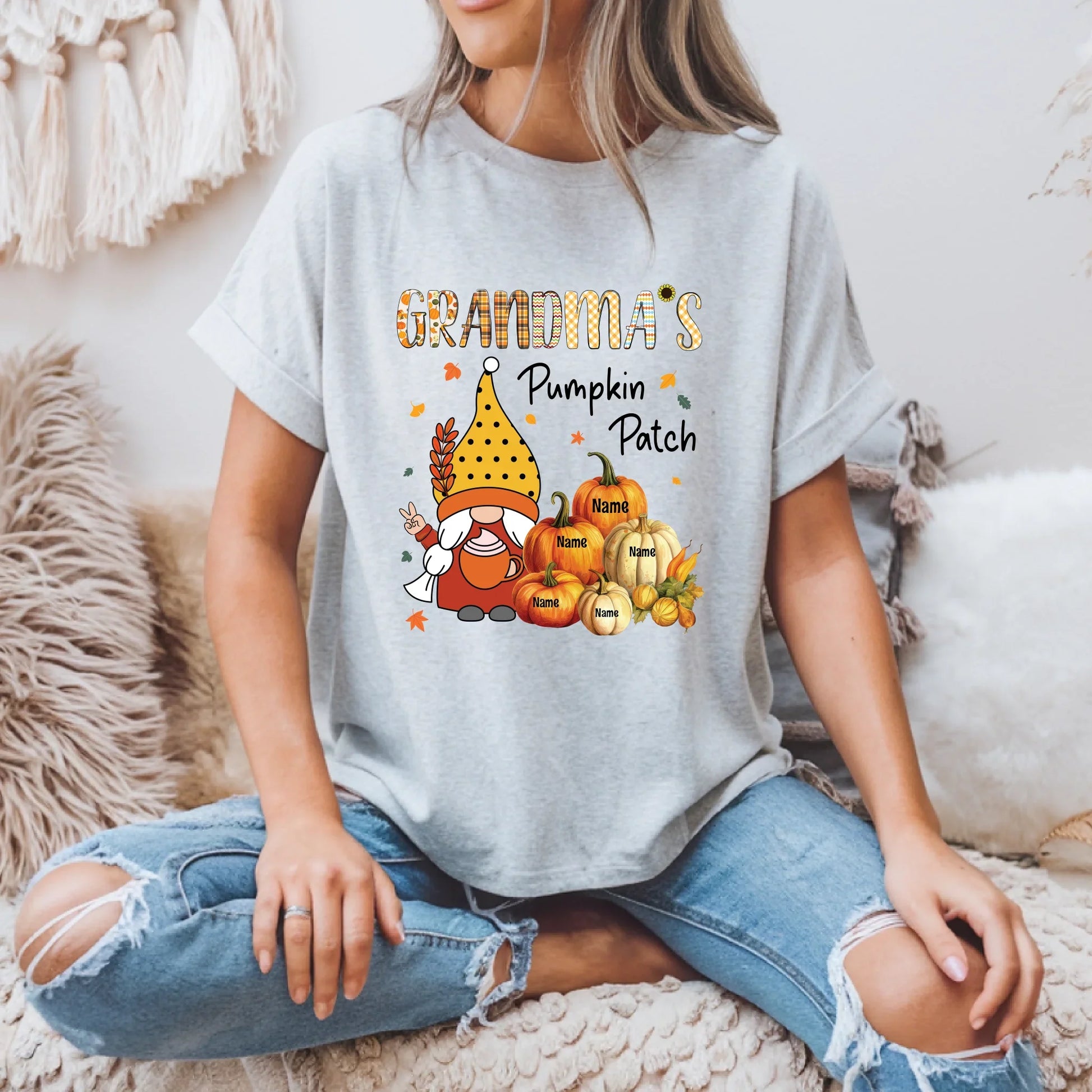 Personalized Grandma’s Pumpkin Patch Shirt – Custom Family Names Tee Hoodie, Sweatshirt | InkThreadWorks.com (Image 4)