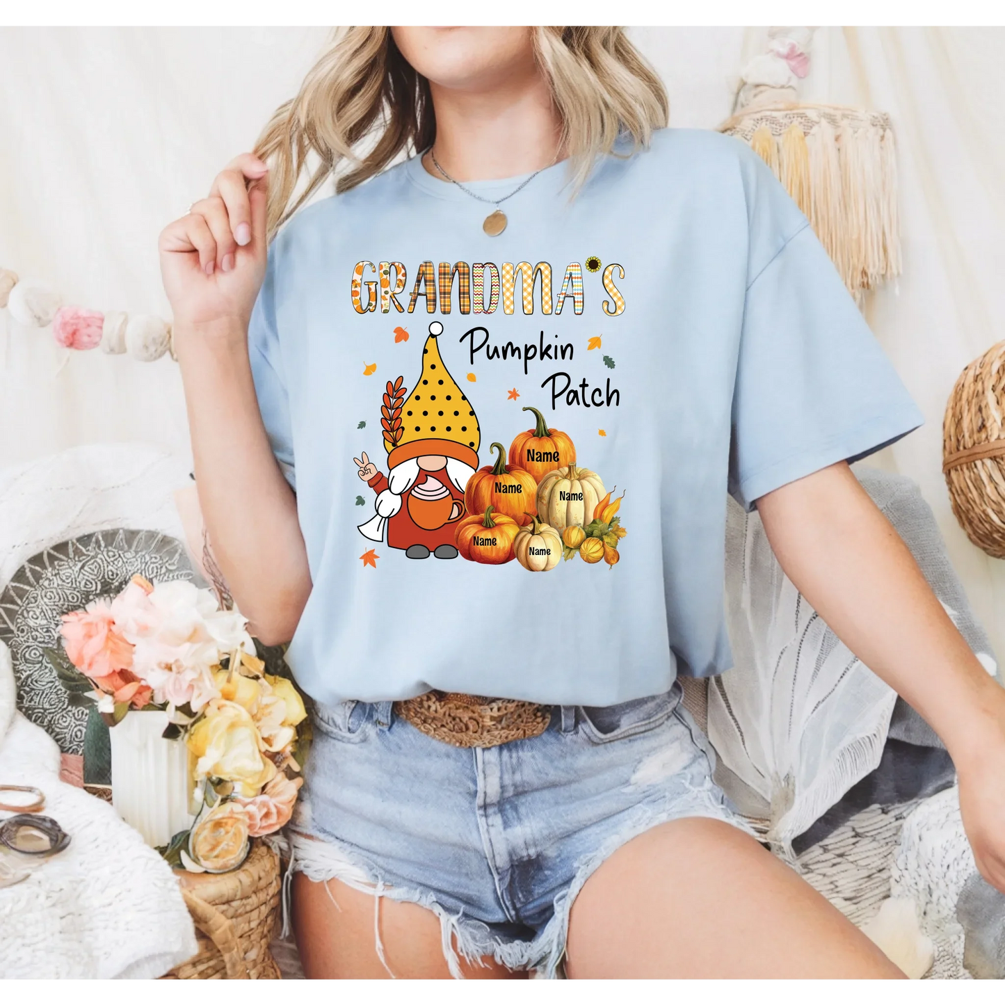 Personalized Grandma’s Pumpkin Patch Shirt – Custom Family Names Tee Hoodie, Sweatshirt | InkThreadWorks.com (Image 1)