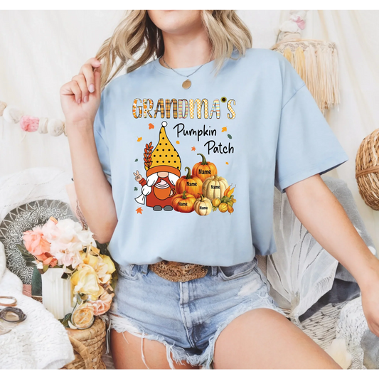 Personalized Grandma’s Pumpkin Patch Shirt – Custom Family Names Tee Hoodie, Sweatshirt | InkThreadWorks.com (Image 1)