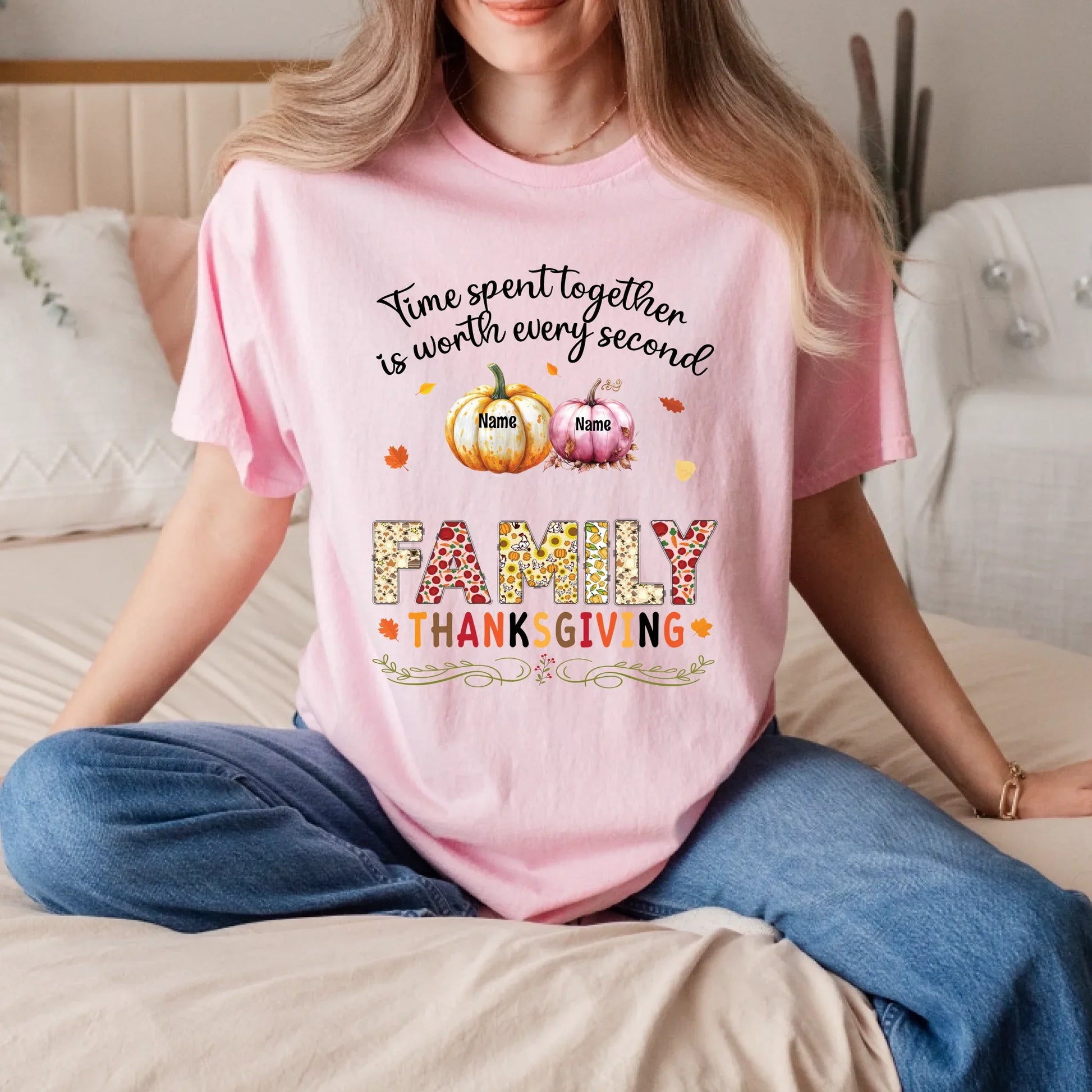 Personalized Thanksgiving Family Shirt – Custom Names Pumpkin Fall Tee – “Time Spent Together” Quote Hoodie,... (Image 5)
