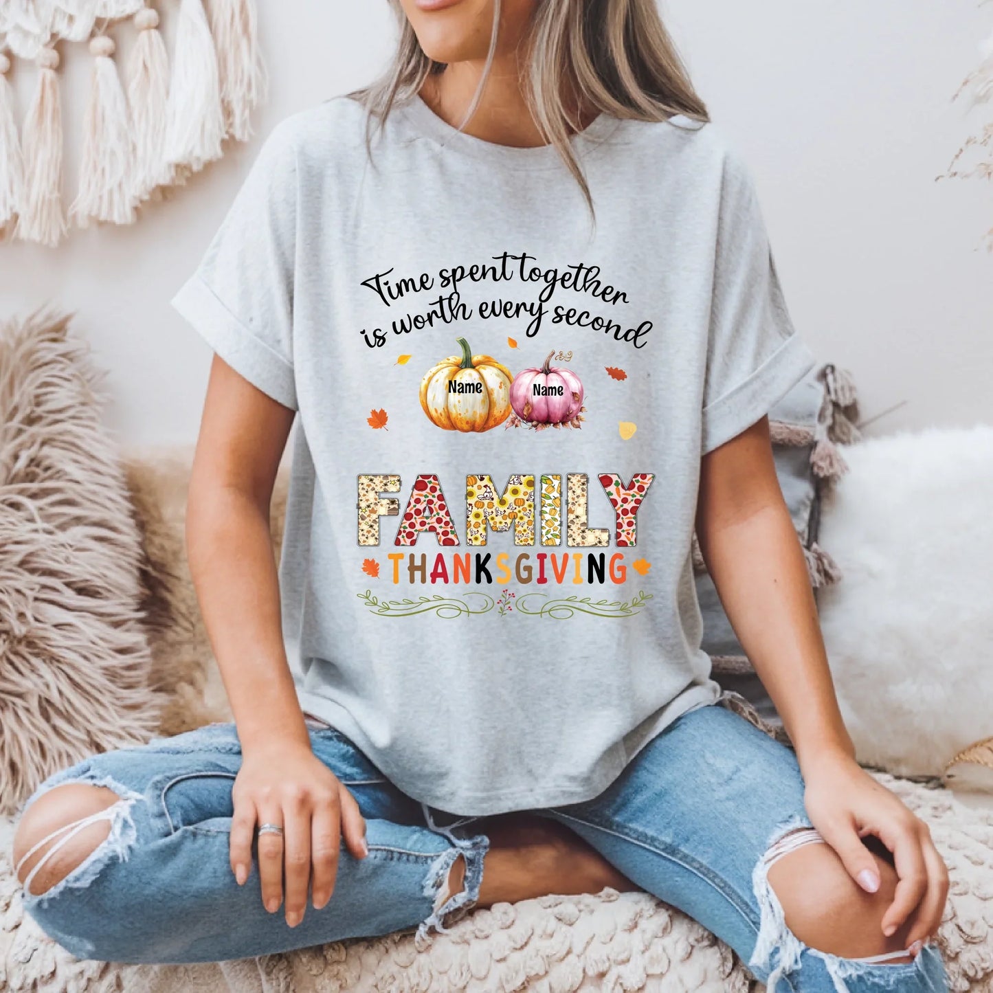 Personalized Thanksgiving Family Shirt – Custom Names Pumpkin Fall Tee – “Time Spent Together” Quote Hoodie,... (Image 2)