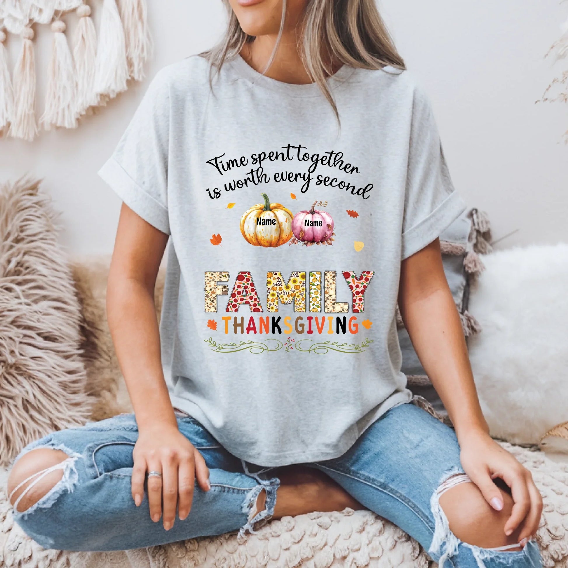 Personalized Thanksgiving Family Shirt – Custom Names Pumpkin Fall Tee – “Time Spent Together” Quote Hoodie,... (Image 2)