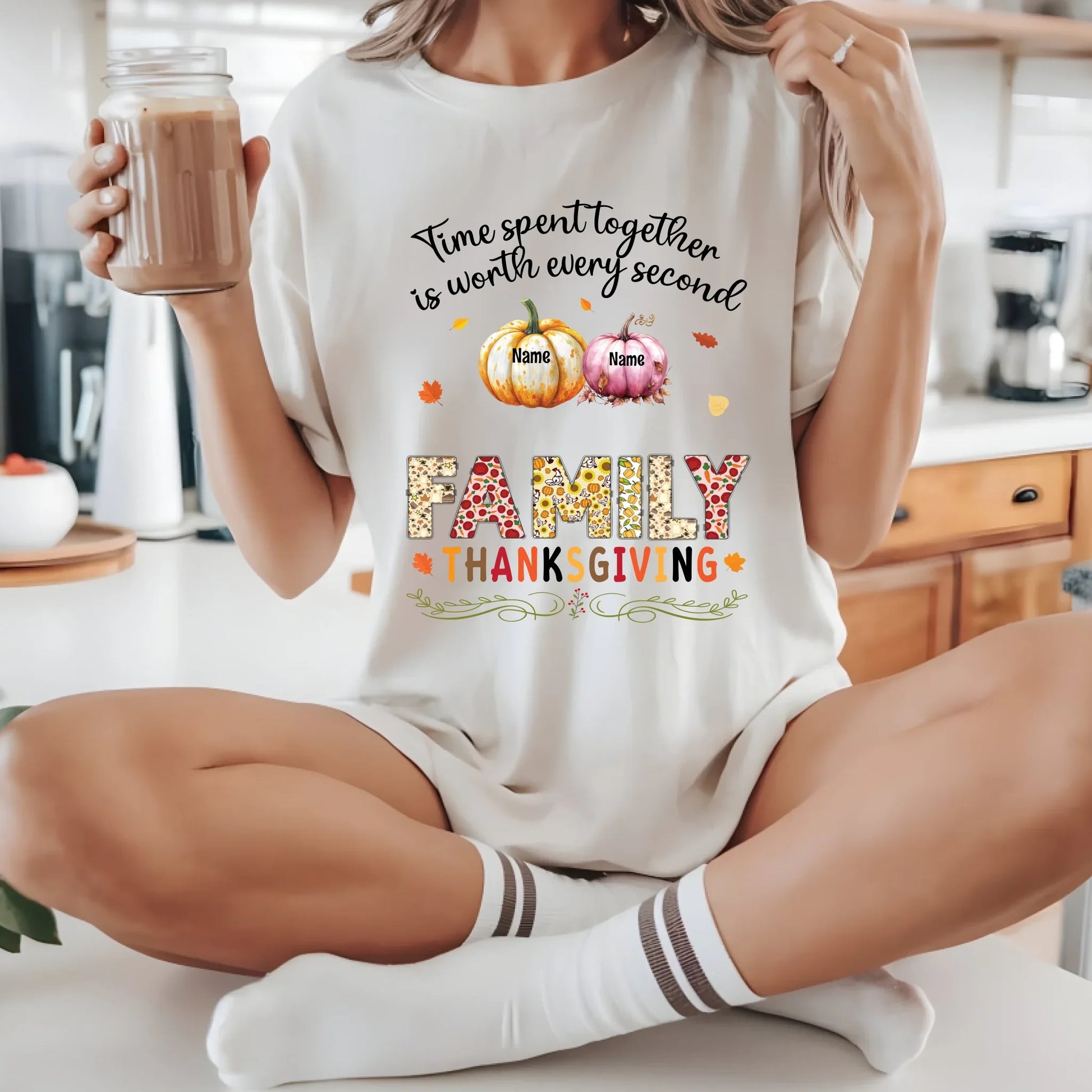 Personalized Thanksgiving Family Shirt – Custom Names Pumpkin Fall Tee – “Time Spent Together” Quote Hoodie,... (Image 1)