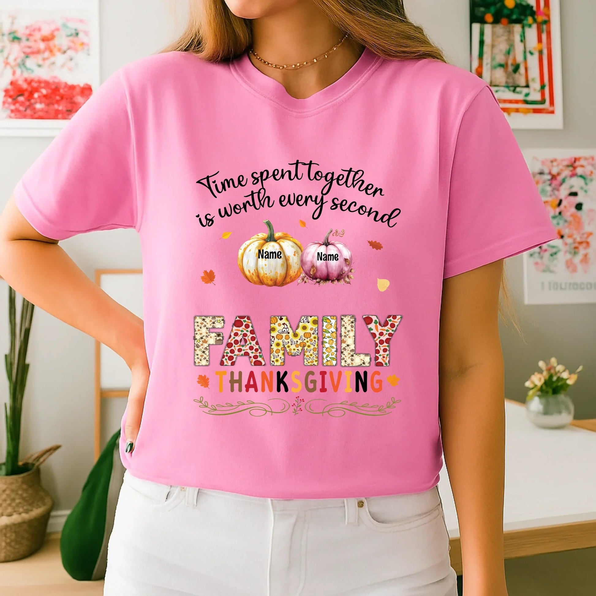 Personalized Thanksgiving Family Shirt – Custom Names Pumpkin Fall Tee – “Time Spent Together” Quote Hoodie,... (Image 3)
