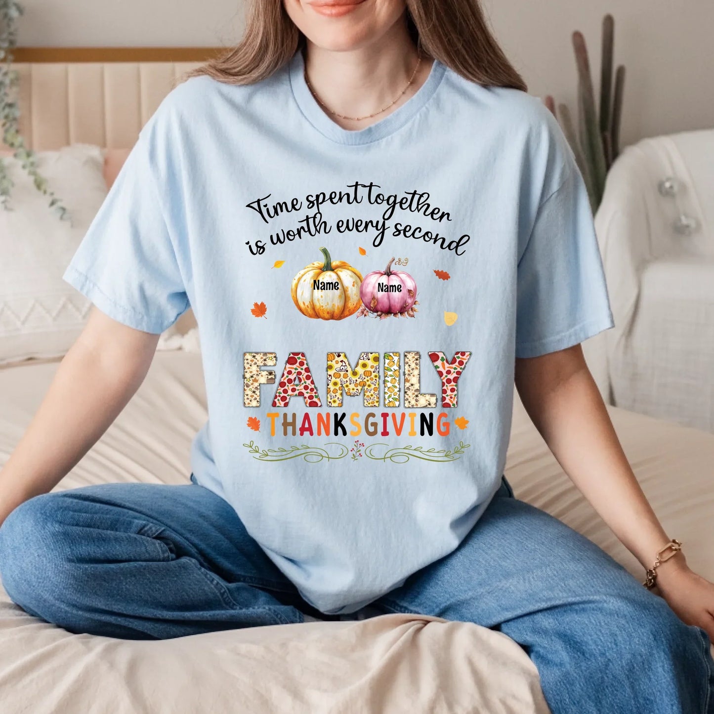 Personalized Thanksgiving Family Shirt – Custom Names Pumpkin Fall Tee – “Time Spent Together” Quote Hoodie,... (Image 4)