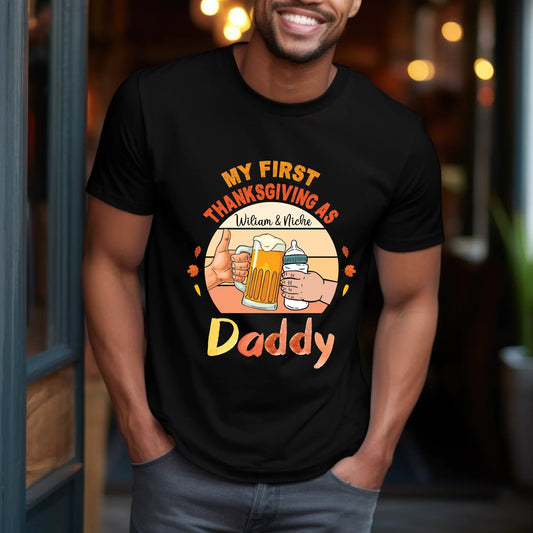 My First Thanksgiving as Daddy Shirt – Personalized Father & Baby Name Gift Hoodie, Sweatshirt | InkThreadWorks.com (Image 1)