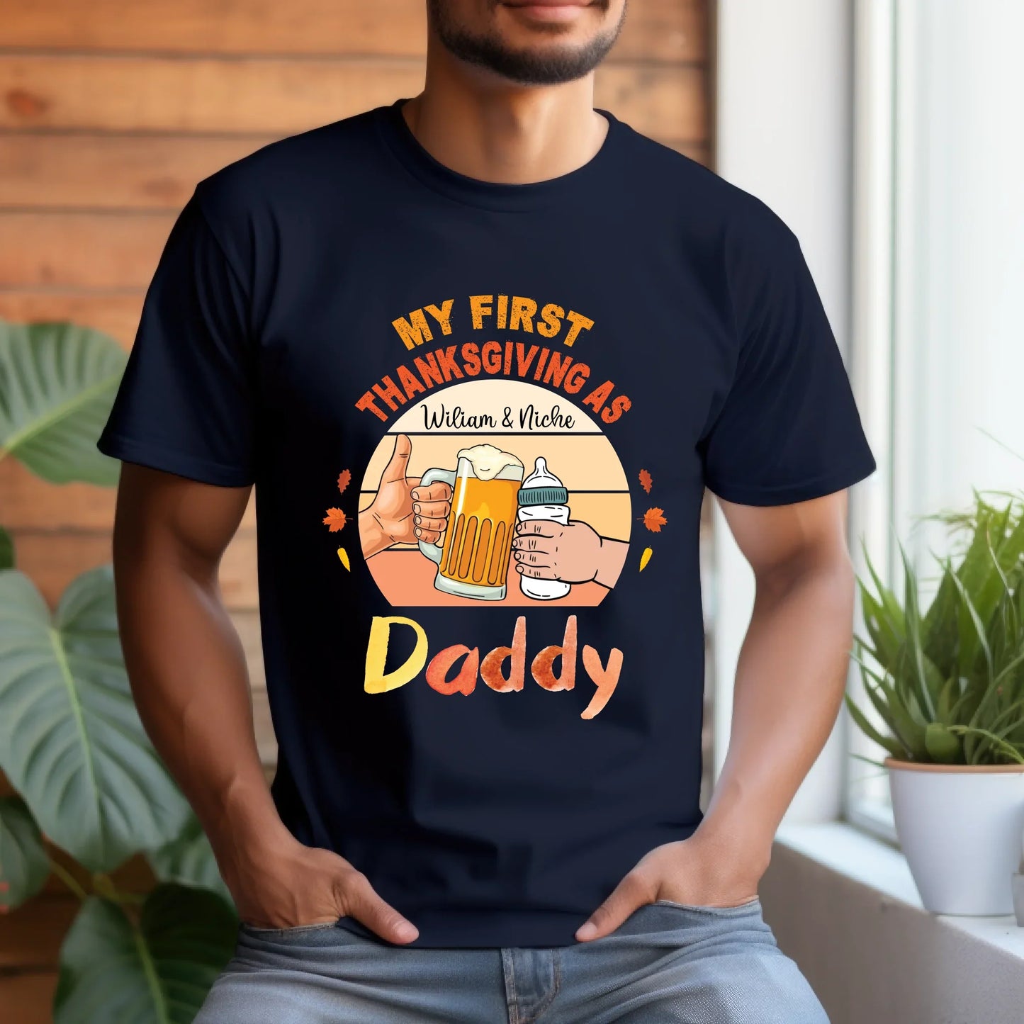 My First Thanksgiving as Daddy Shirt – Personalized Father & Baby Name Gift Hoodie, Sweatshirt | InkThreadWorks.com (Image 2)