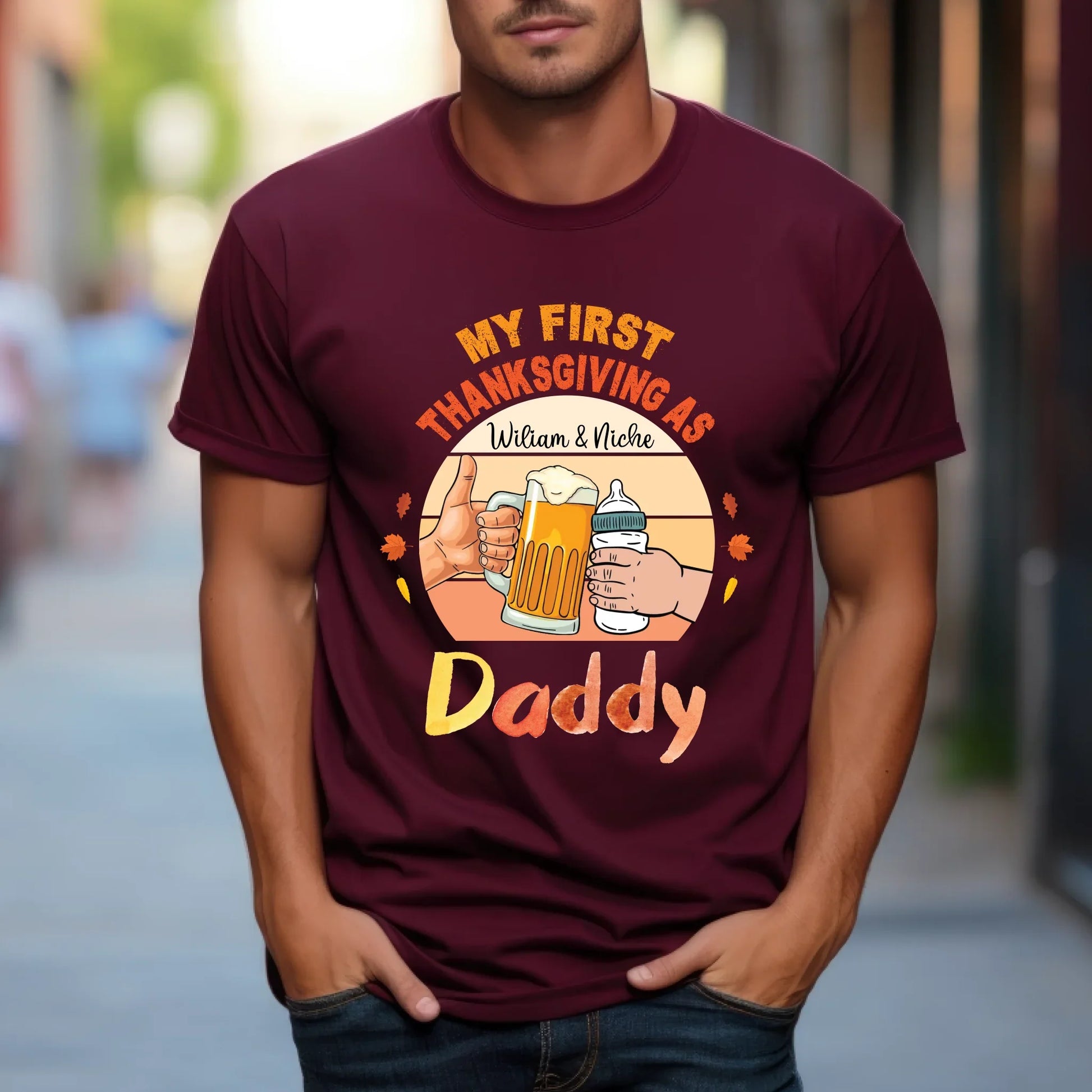 My First Thanksgiving as Daddy Shirt – Personalized Father & Baby Name Gift Hoodie, Sweatshirt | InkThreadWorks.com (Image 4)