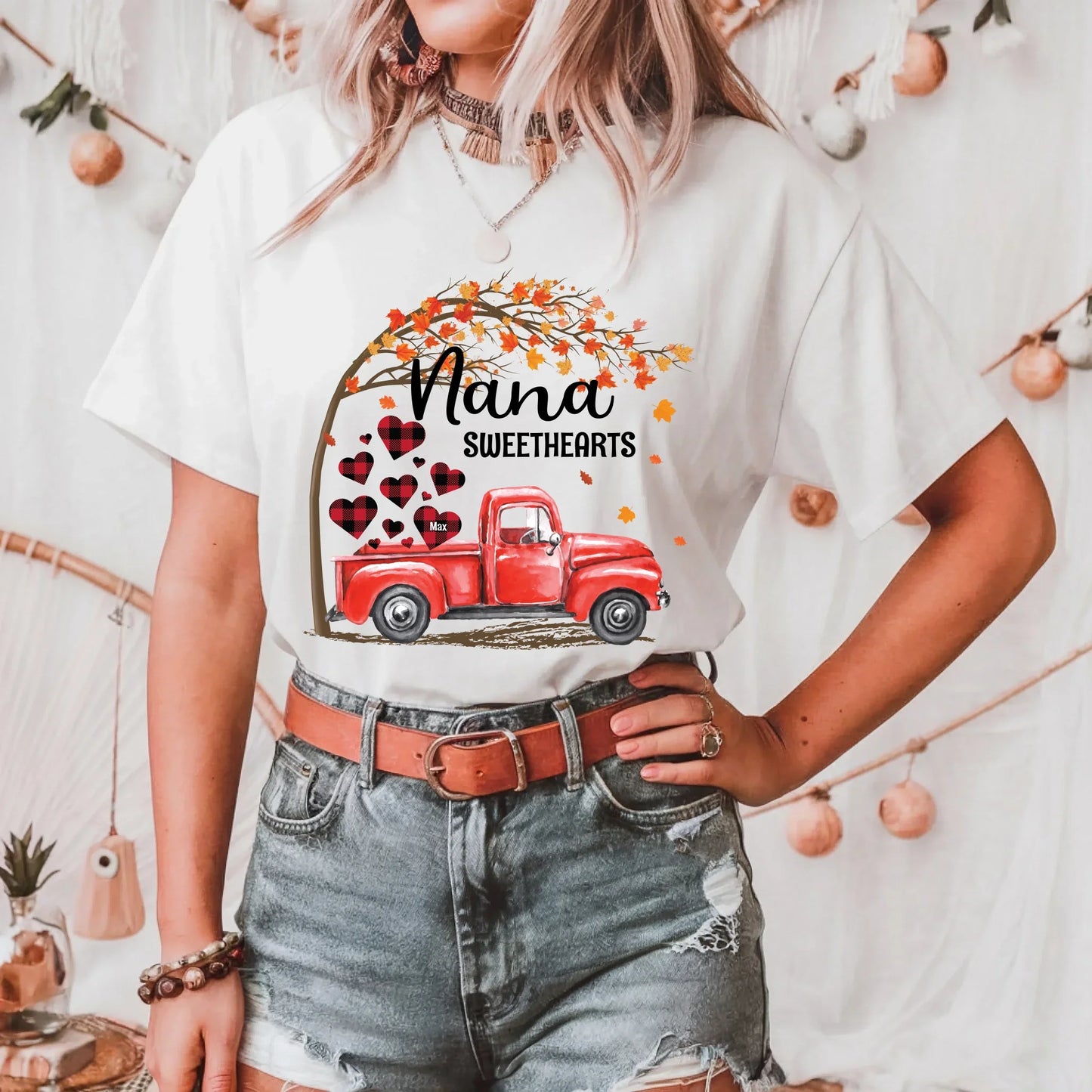 Custom “Nana Sweethearts” Shirt – Personalized Grandkids’ Names on Hearts | Fall Gift Hoodie, Sweatshirt (Image 1)