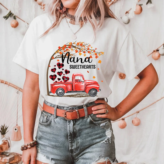 Custom “Nana Sweethearts” Shirt – Personalized Grandkids’ Names on Hearts | Fall Gift Hoodie, Sweatshirt (Image 1)
