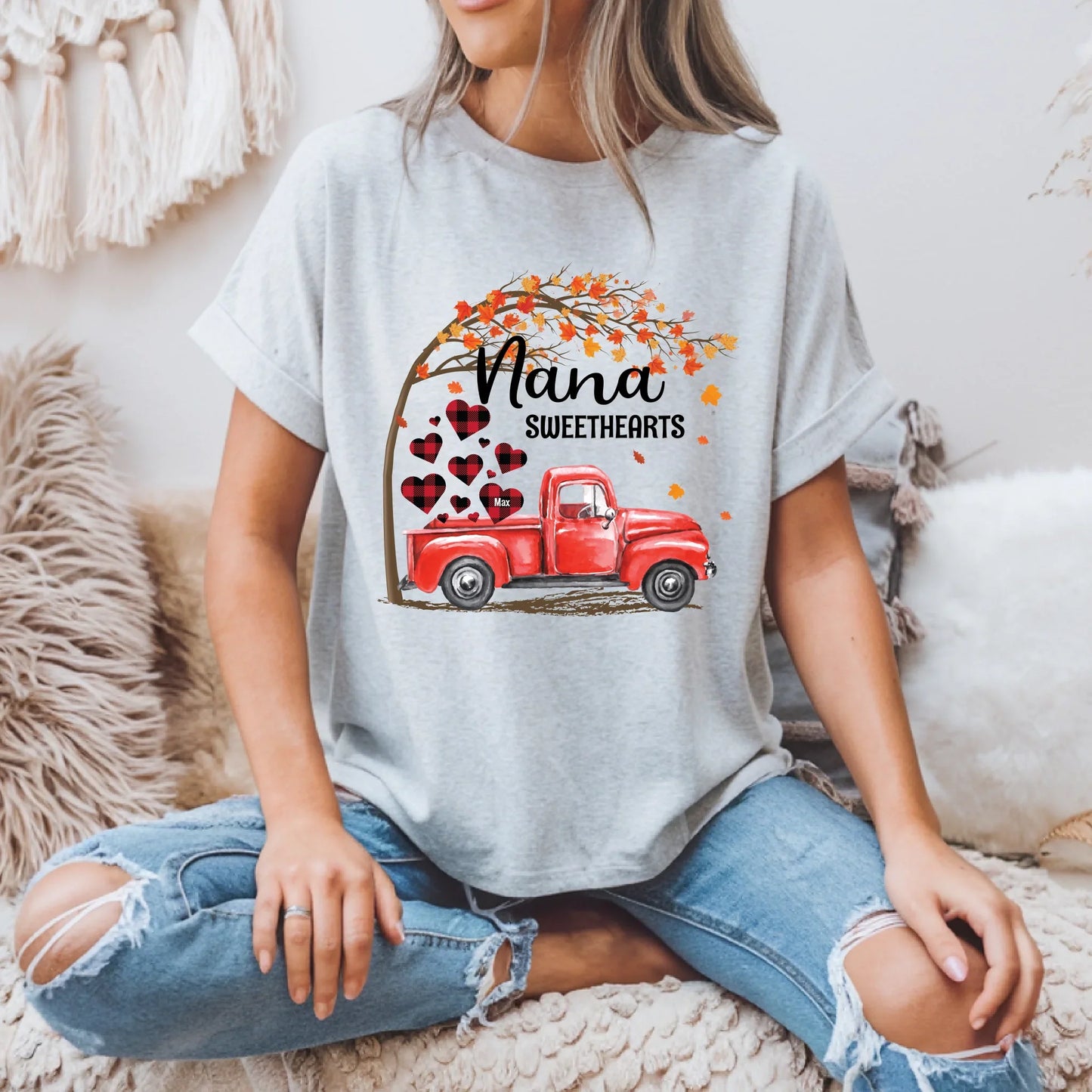 Custom “Nana Sweethearts” Shirt – Personalized Grandkids’ Names on Hearts | Fall Gift Hoodie, Sweatshirt (Image 2)