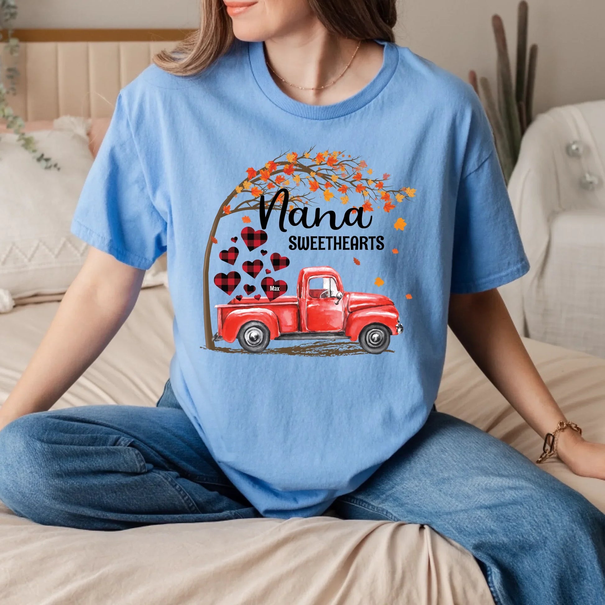 Custom “Nana Sweethearts” Shirt – Personalized Grandkids’ Names on Hearts | Fall Gift Hoodie, Sweatshirt (Image 3)