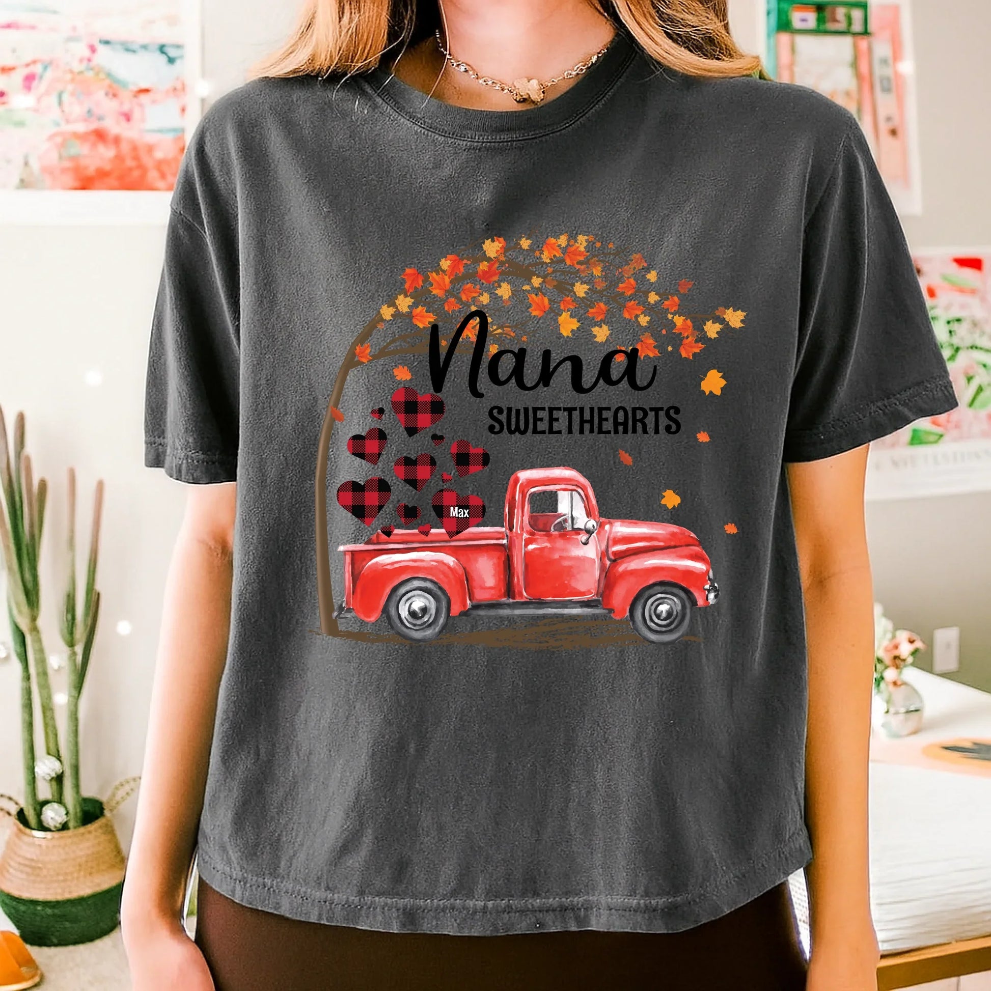Custom “Nana Sweethearts” Shirt – Personalized Grandkids’ Names on Hearts | Fall Gift Hoodie, Sweatshirt (Image 5)