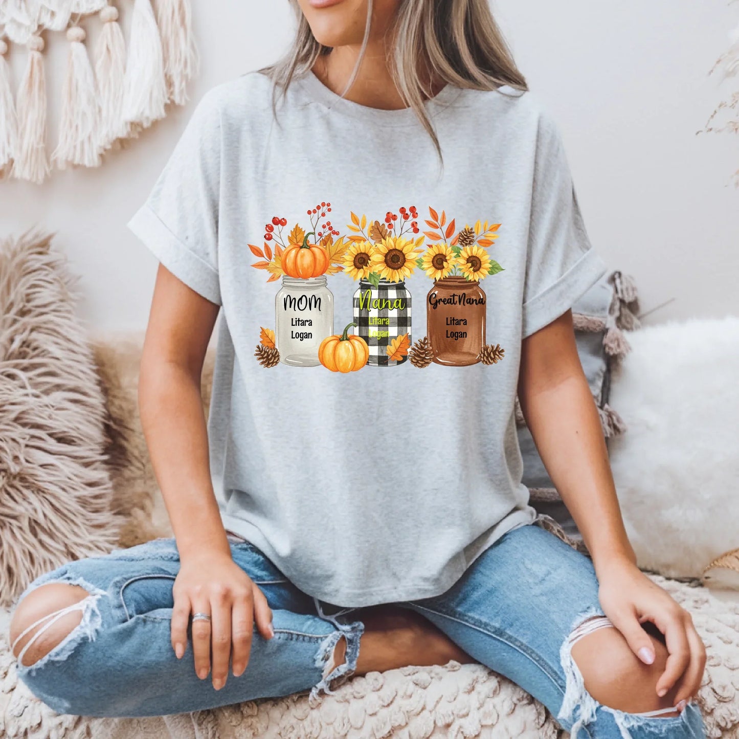 Custom Fall Flower Jar Shirt – Personalized Names for Mom, Nana, Great Nana & More Hoodie, Sweatshirt (Image 2)