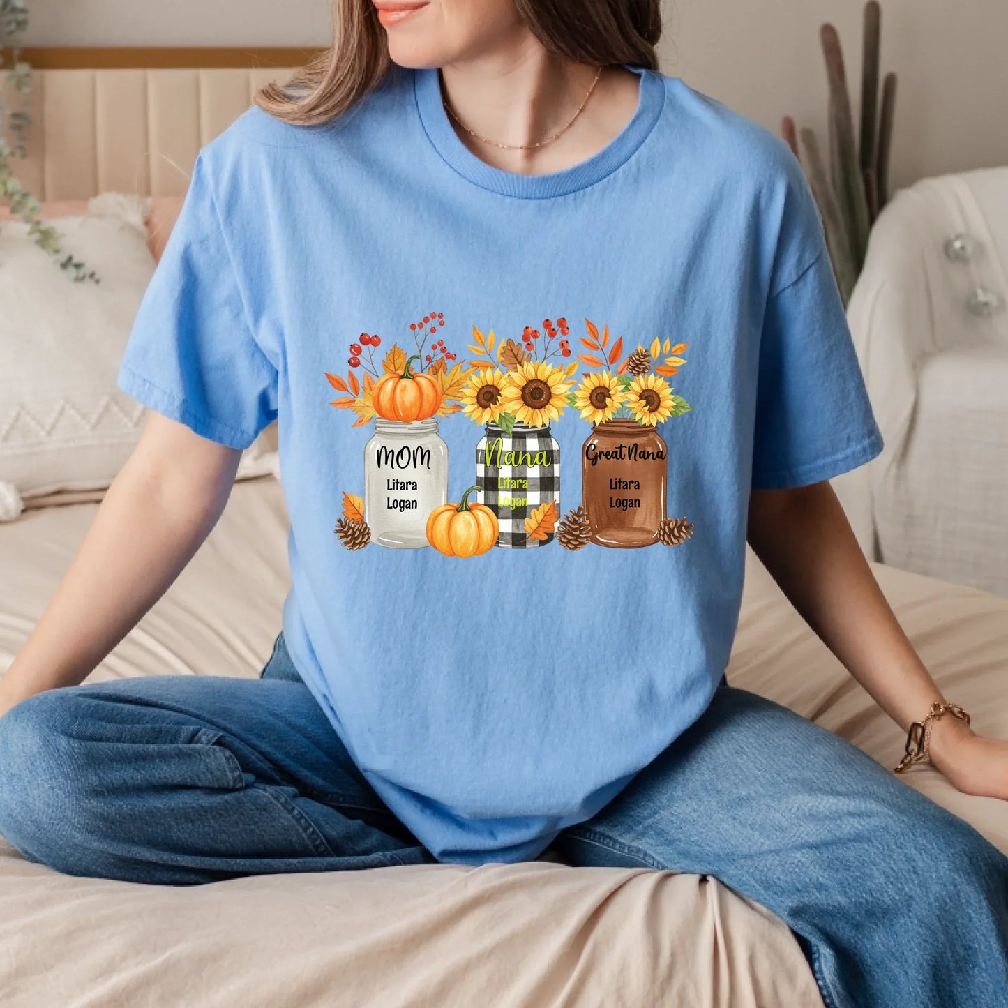 Custom Fall Flower Jar Shirt – Personalized Names for Mom, Nana, Great Nana & More Hoodie, Sweatshirt (Image 3)