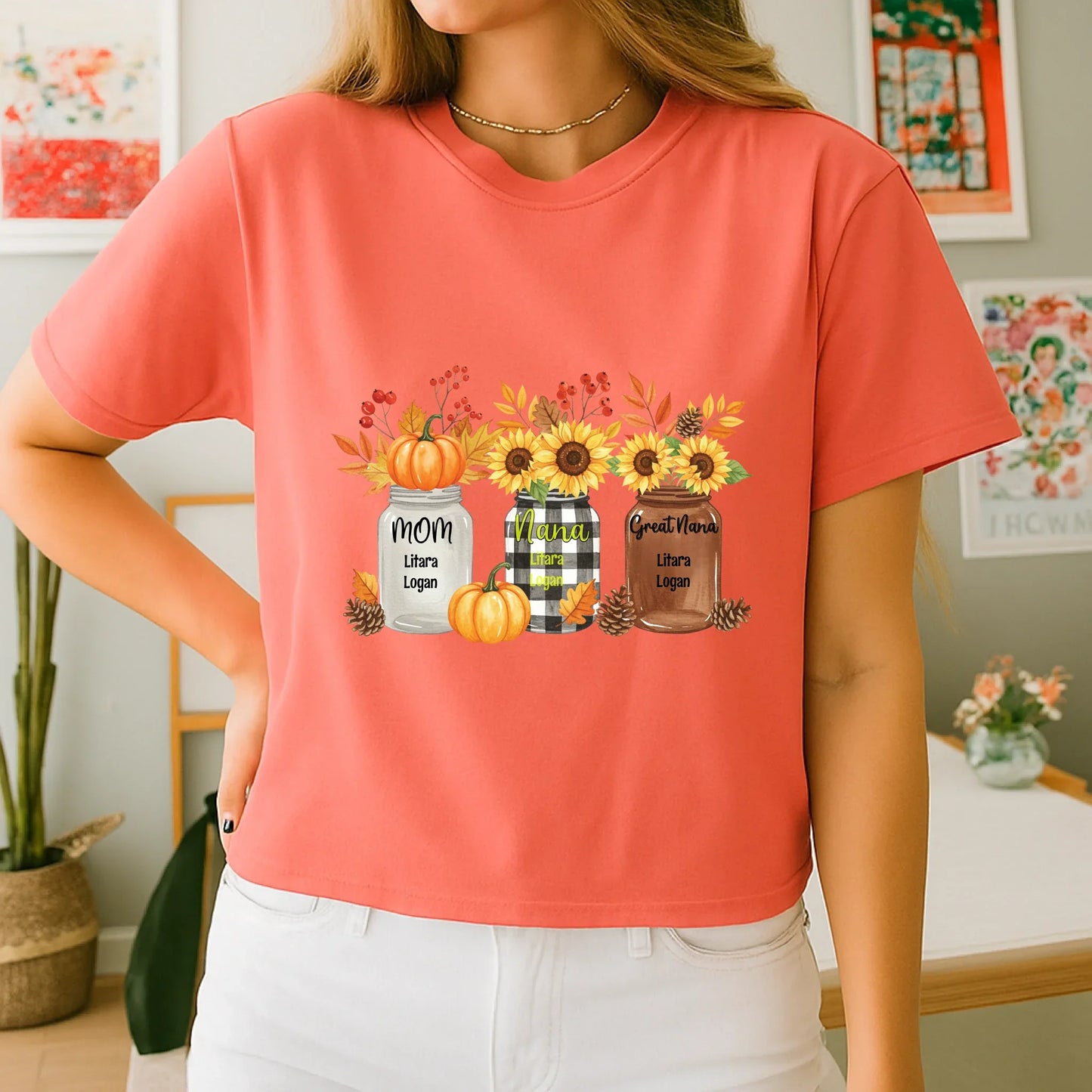Custom Fall Flower Jar Shirt – Personalized Names for Mom, Nana, Great Nana & More Hoodie, Sweatshirt (Image 5)