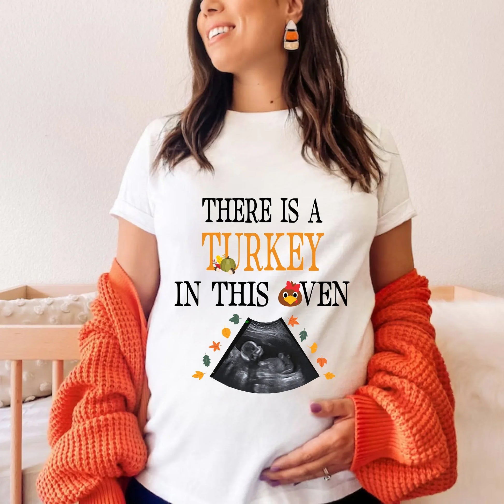 Personalized “There Is a Turkey in This Oven” Maternity Shirt – Custom Baby Ultrasound Thanksgiving Reveal... (Image 1)