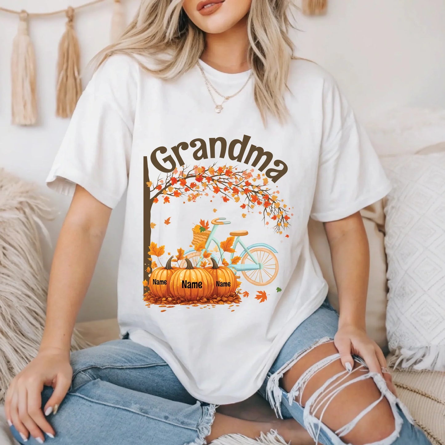 Personalized Thanksgiving Grandma Shirt – Custom Grandkids’ Names on Pumpkins Hoodie, Sweatshirt (Image 2)