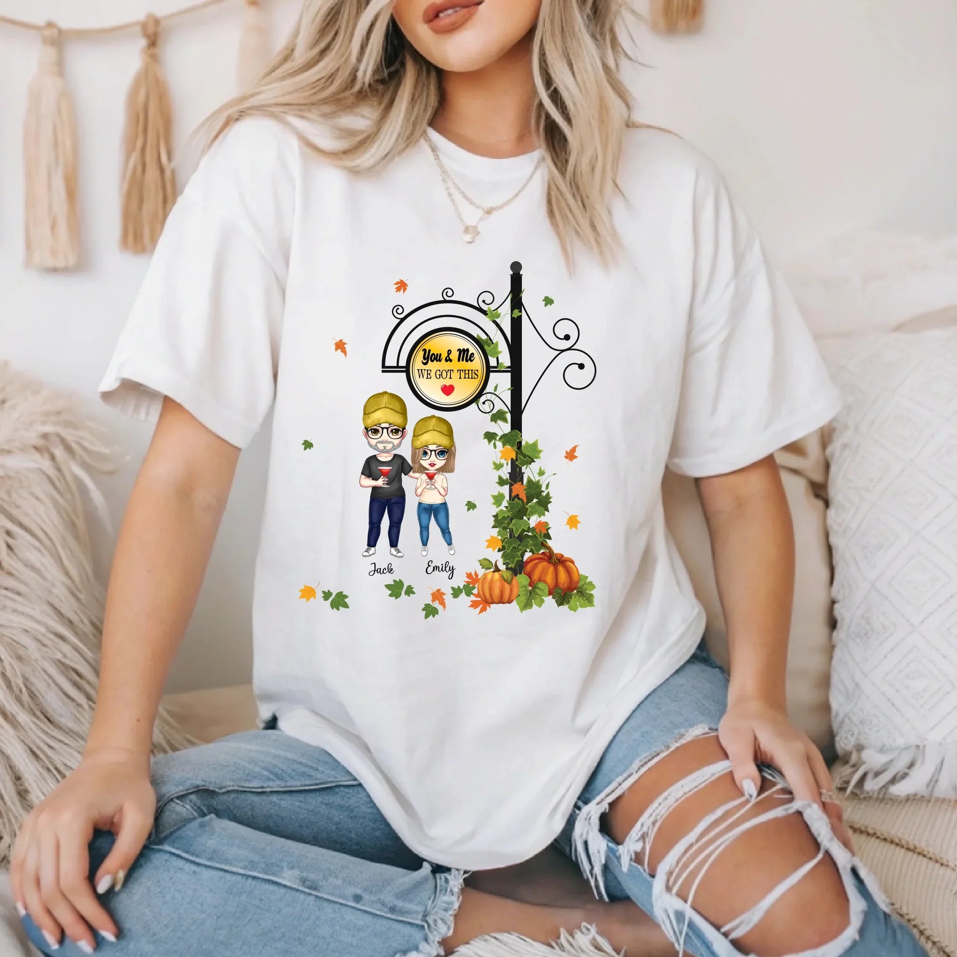 Personalized Couple Shirts – You & Me We Got This – Custom Fall Matching Tees with Names & Characters Hoodie,... (Image 1)