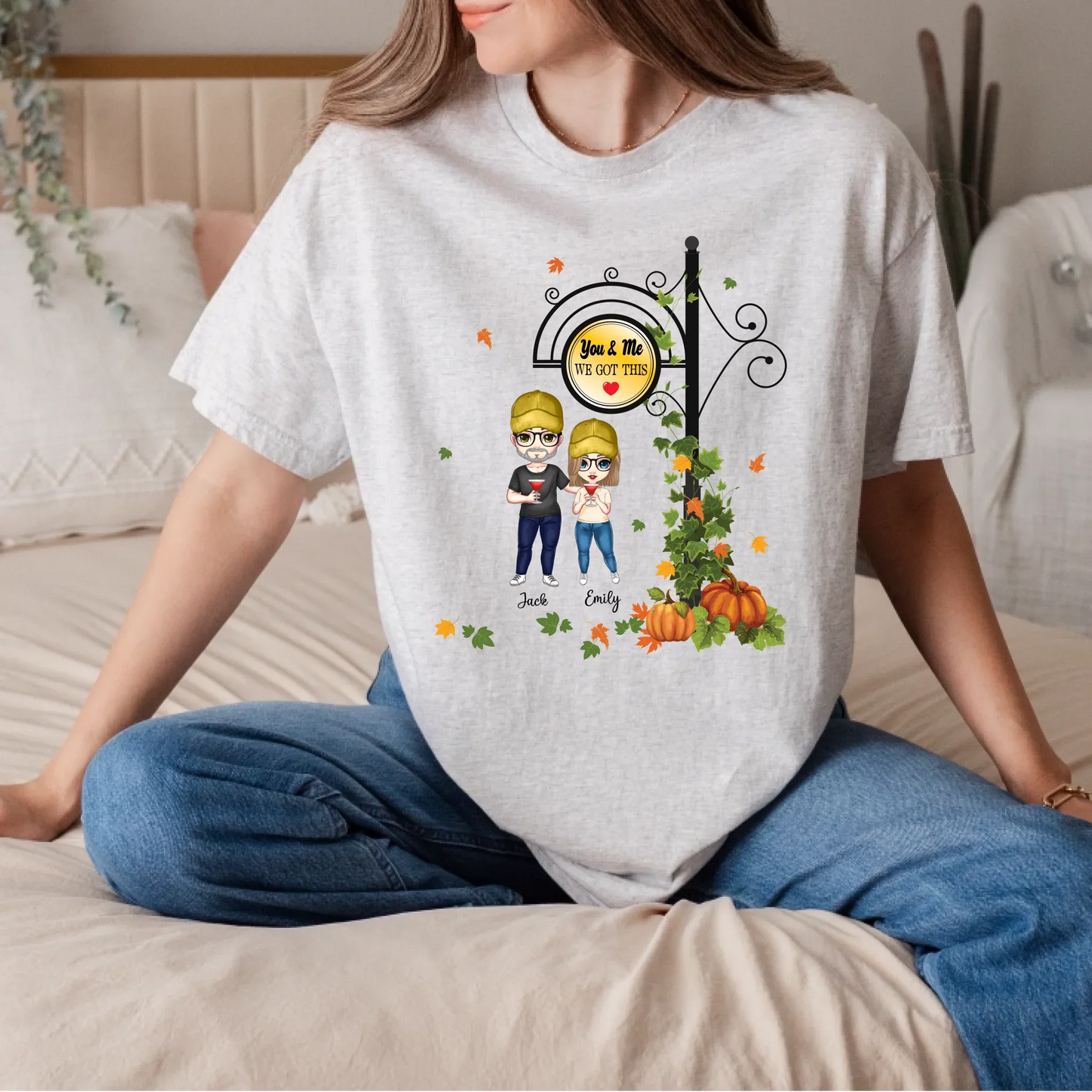 Personalized Couple Shirts – You & Me We Got This – Custom Fall Matching Tees with Names & Characters Hoodie,... (Image 2)