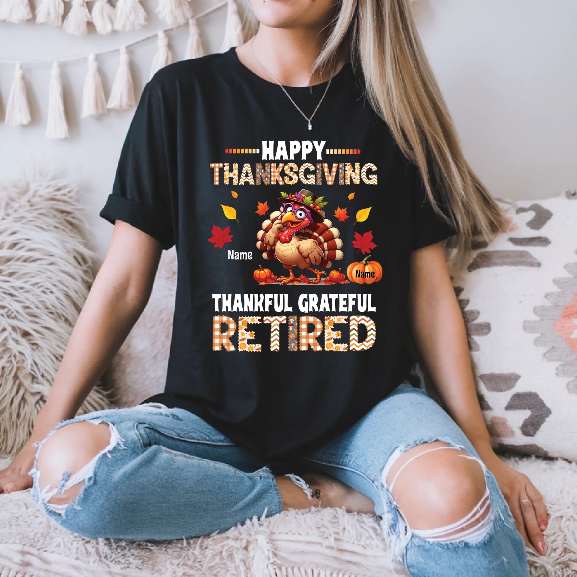 Personalized Thanksgiving Retired Shirt – Custom Names on Pumpkins Tee for Grandma or Grandpa Hoodie, Sweatshirt (Image 5)