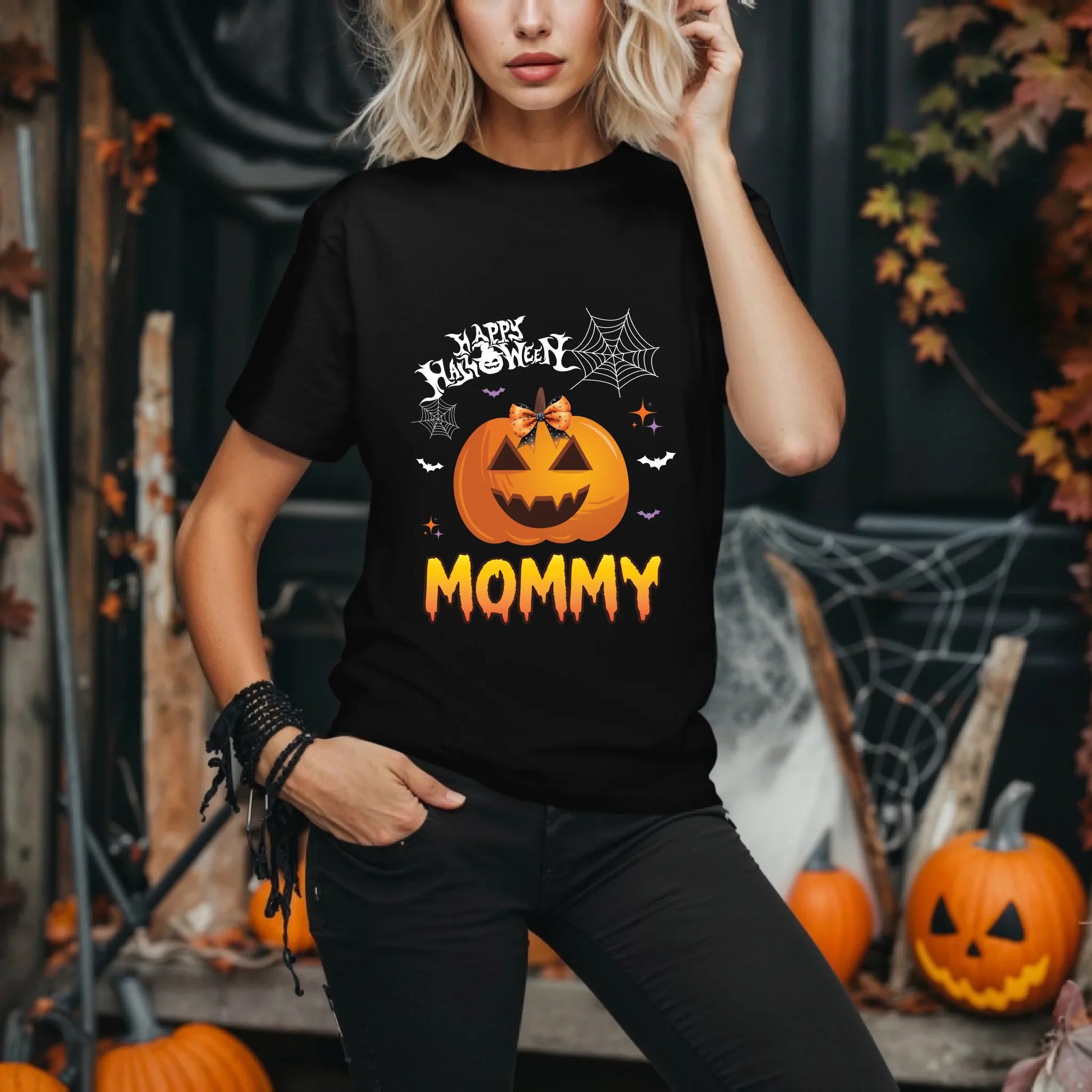 Personalized Halloween Family Shirts – Custom Names for Daddy, Mommy, Brother, Sister | Matching Pumpkin Design... (Image 1)