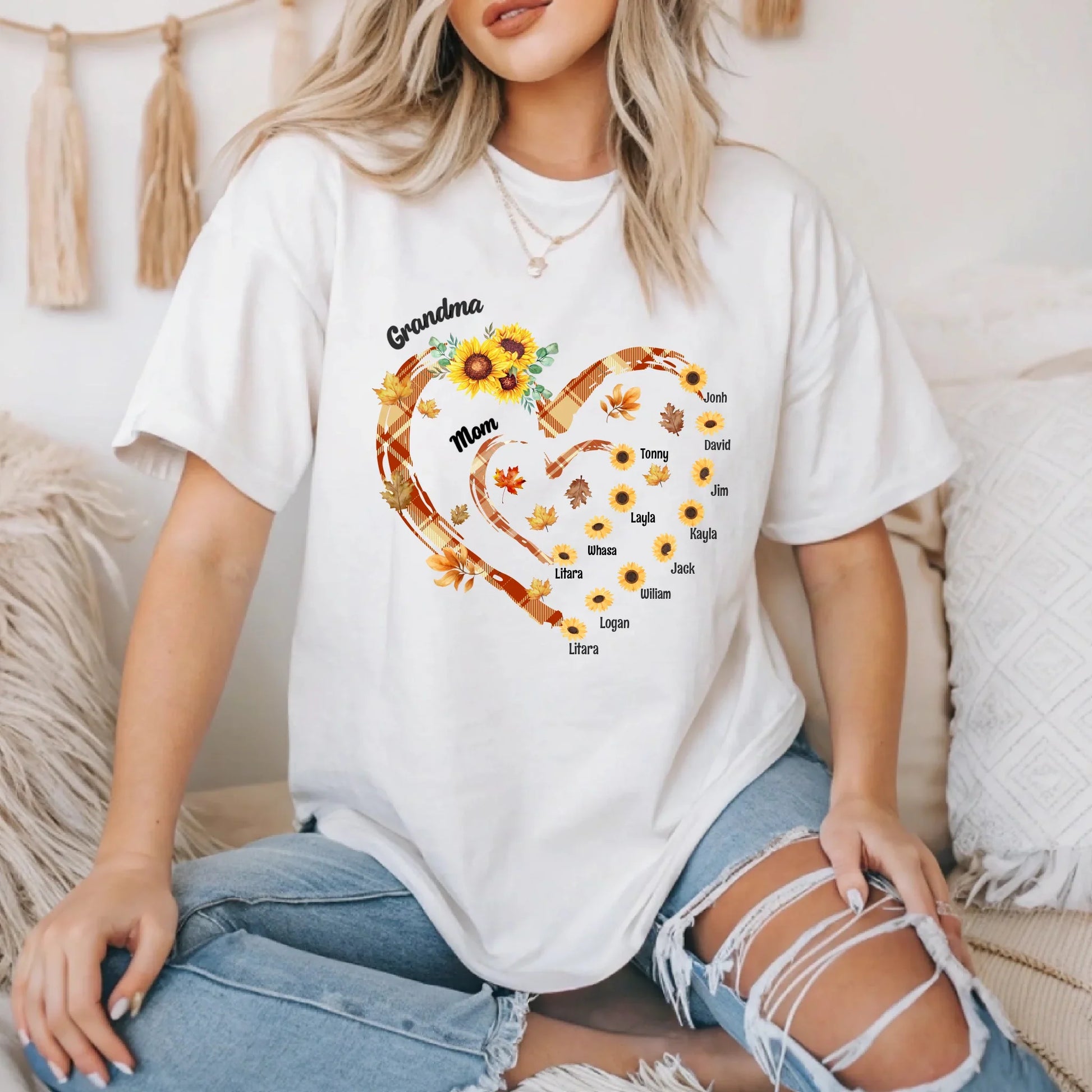 Custom Thanksgiving Shirt for Grandma – Personalized Family Heart with Names & Members Hoodie, Sweatshirt (Image 2)