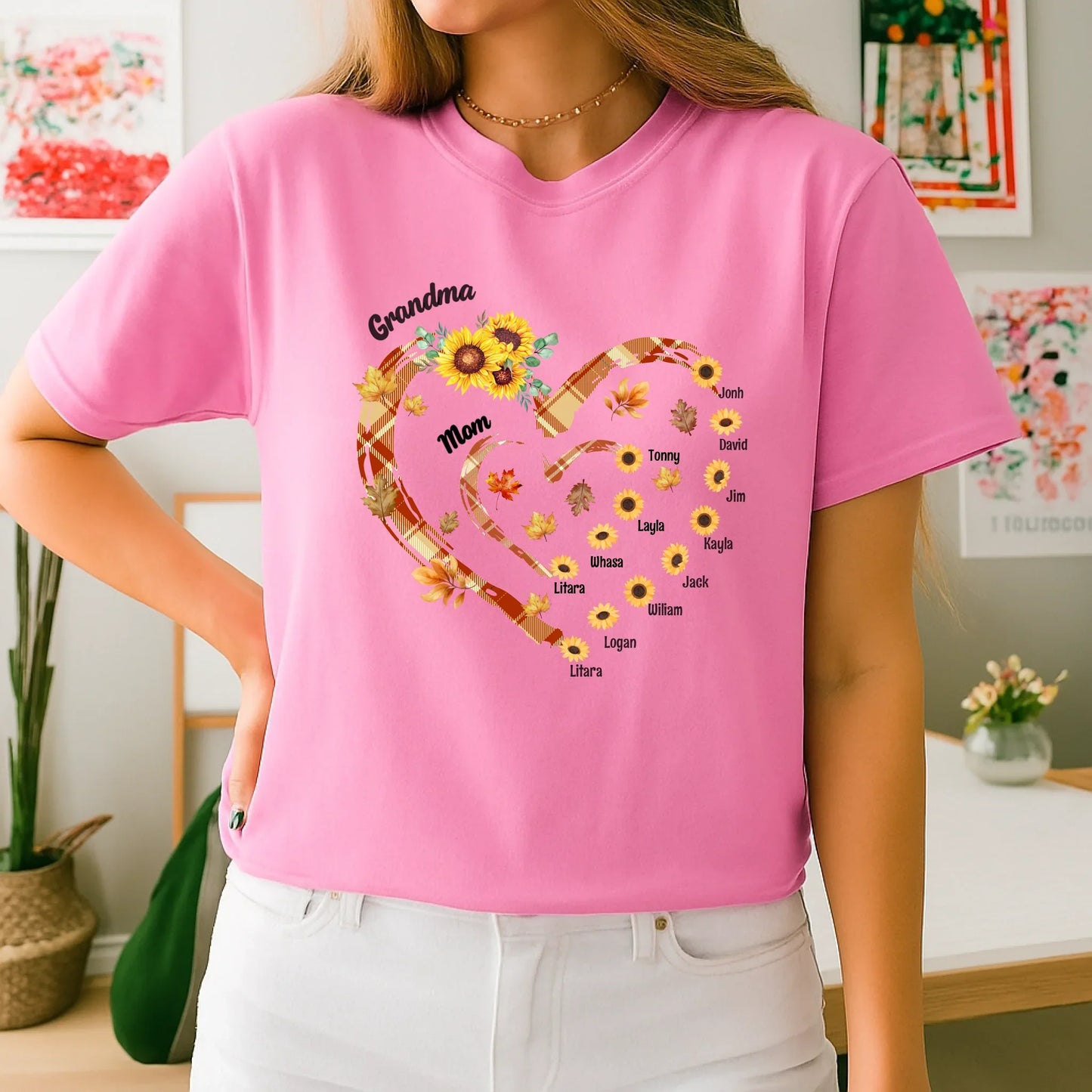 Custom Thanksgiving Shirt for Grandma – Personalized Family Heart with Names & Members Hoodie, Sweatshirt (Image 4)