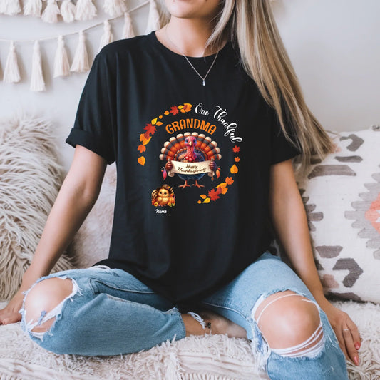Personalized One Thankful Grandma/Grandpa Thanksgiving Shirt – Custom Names & Family Members – Turkey Fall Tee... (Image 1)