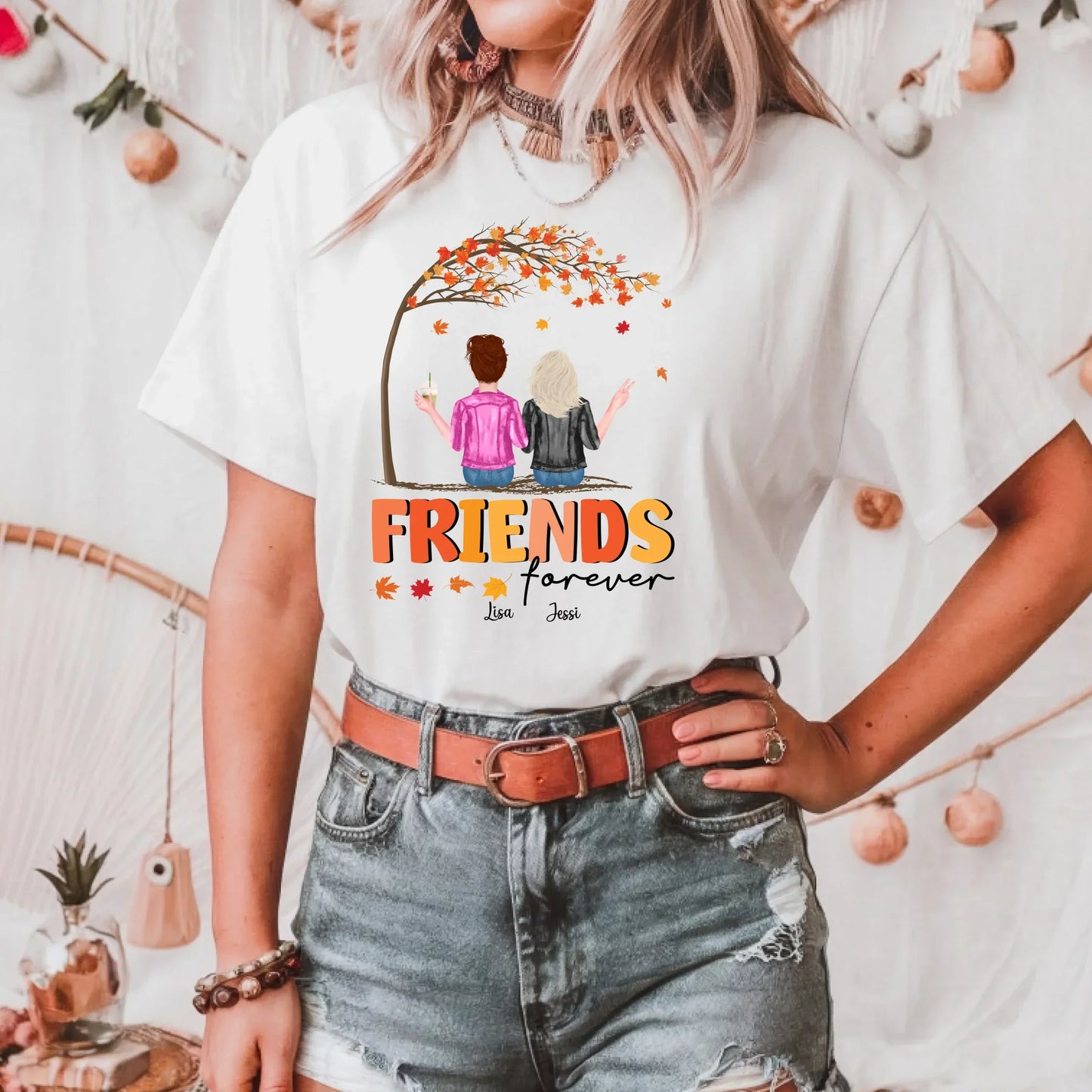 Personalized Thanksgiving Friends Forever Shirt – Custom Bestie Fall Gift with Names & Characters Hoodie,... (Image 1)