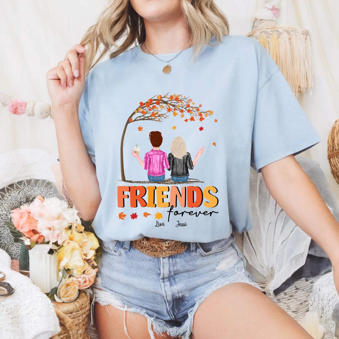 Personalized Thanksgiving Friends Forever Shirt – Custom Bestie Fall Gift with Names & Characters Hoodie,... (Image 4)