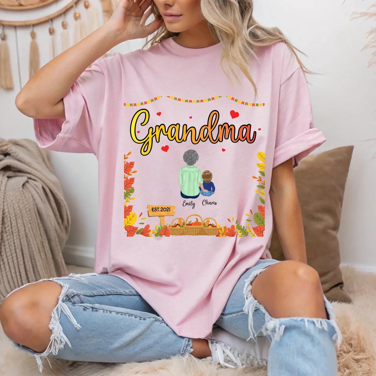 Personalized Thanksgiving Grandma Shirt – Custom Grandkids Names & Characters Hoodie, Sweatshirt (Image 1)