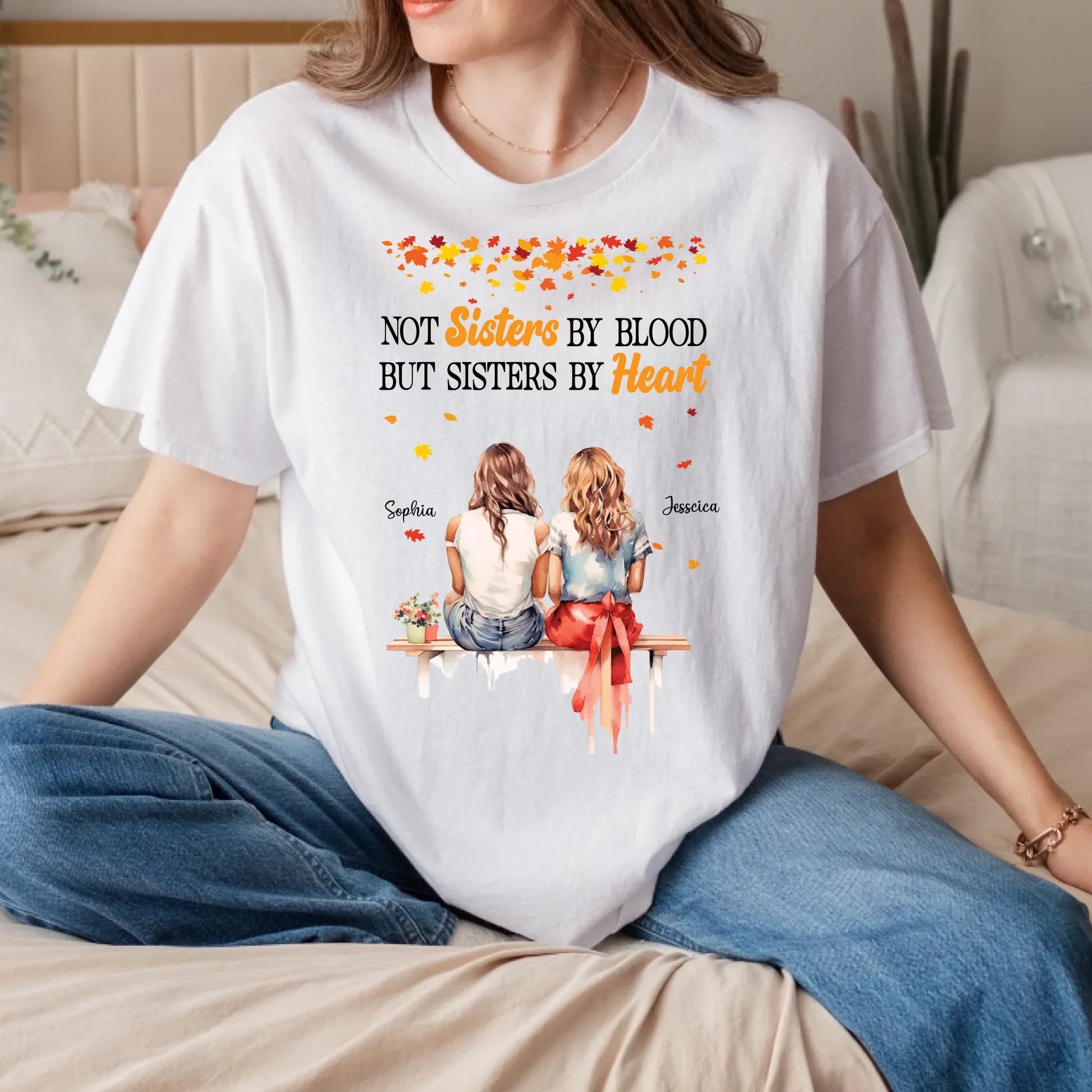 Personalized Thanksgiving Shirt – Not Sisters by Blood But Sisters by Heart – Custom BFF Fall Gift with Names &... (Image 1)