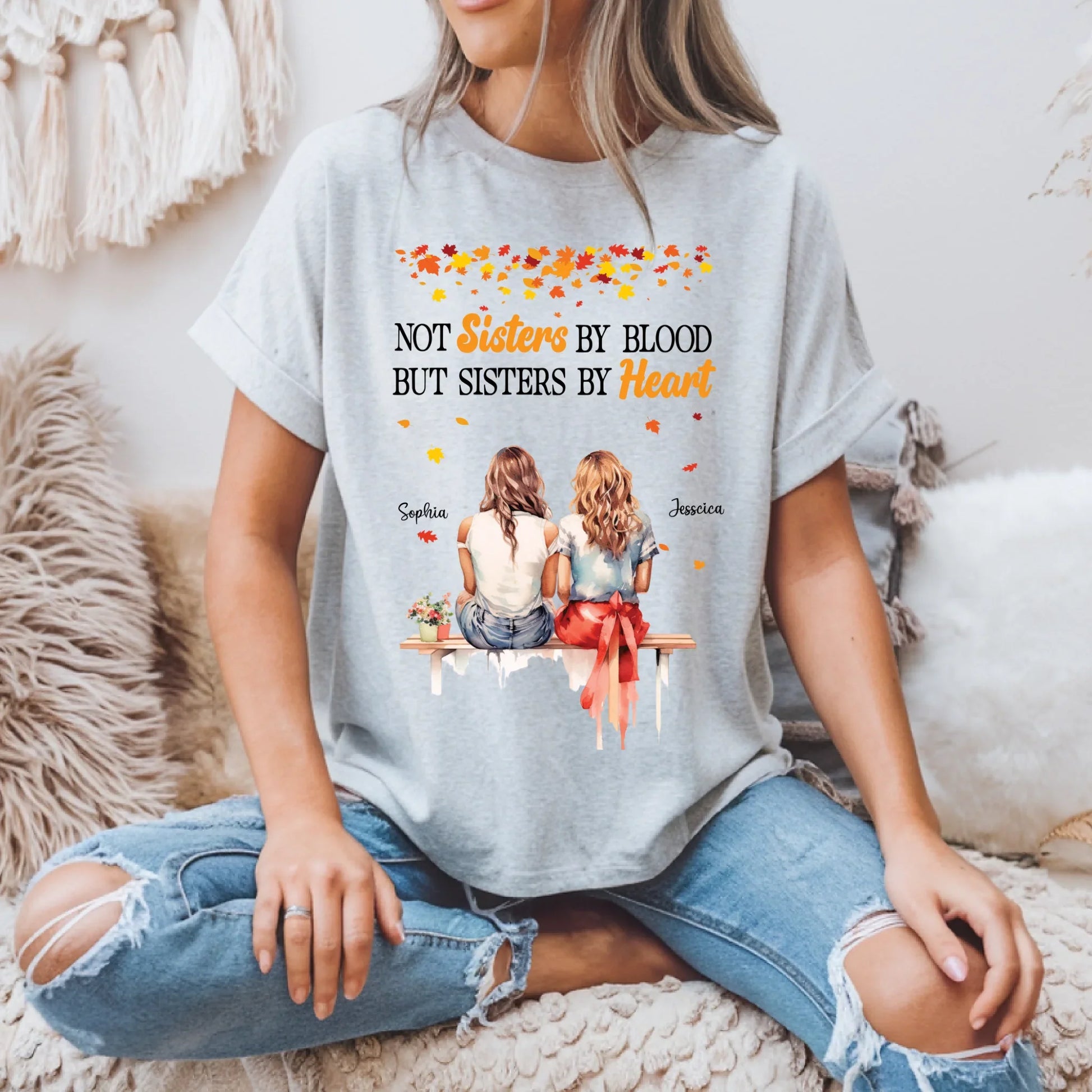 Personalized Thanksgiving Shirt – Not Sisters by Blood But Sisters by Heart – Custom BFF Fall Gift with Names &... (Image 2)
