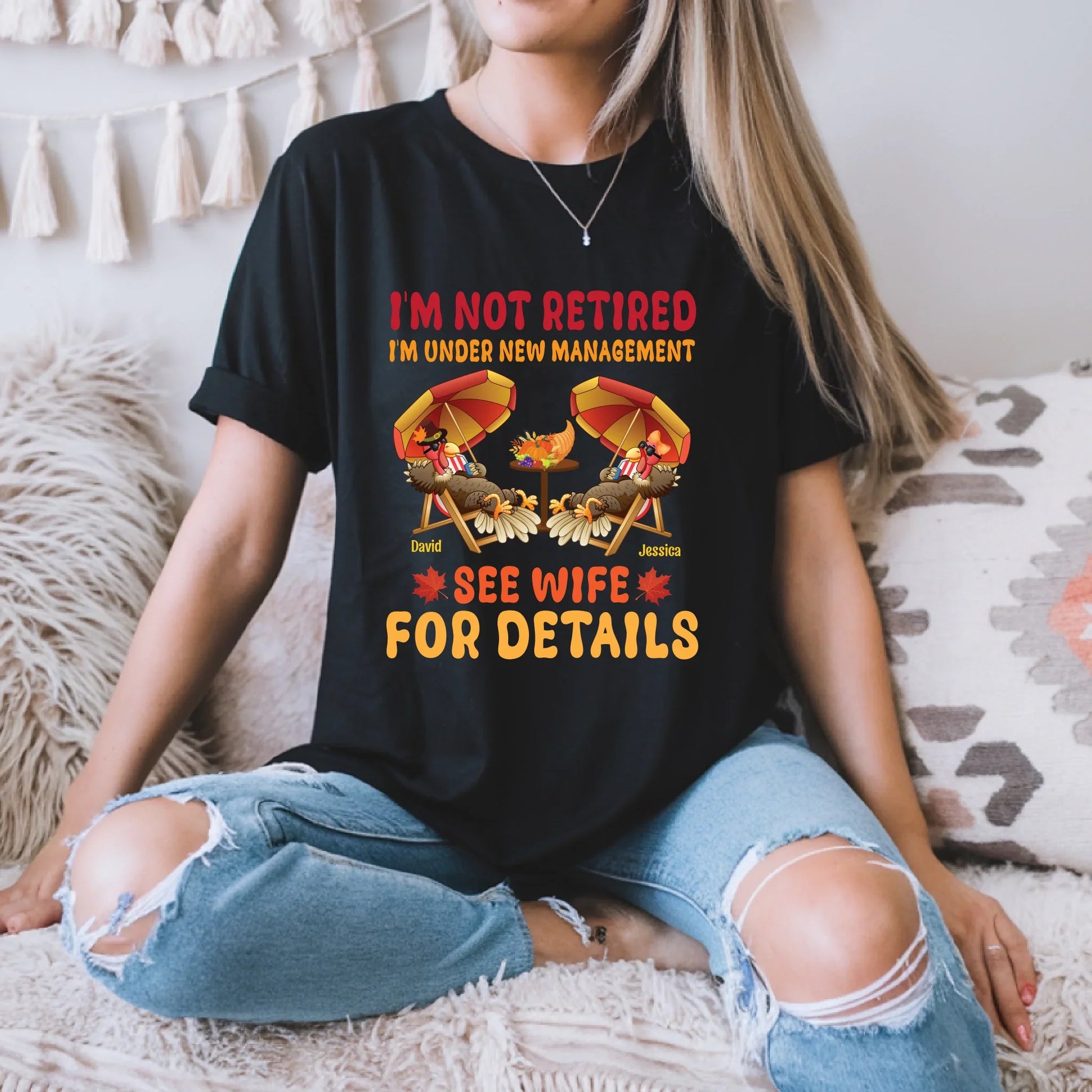 Funny Autumn Couple Shirts – Personalized “I’m Not Retired, See Wife for Details” Tees Hoodie, Sweatshirt (Image 1)