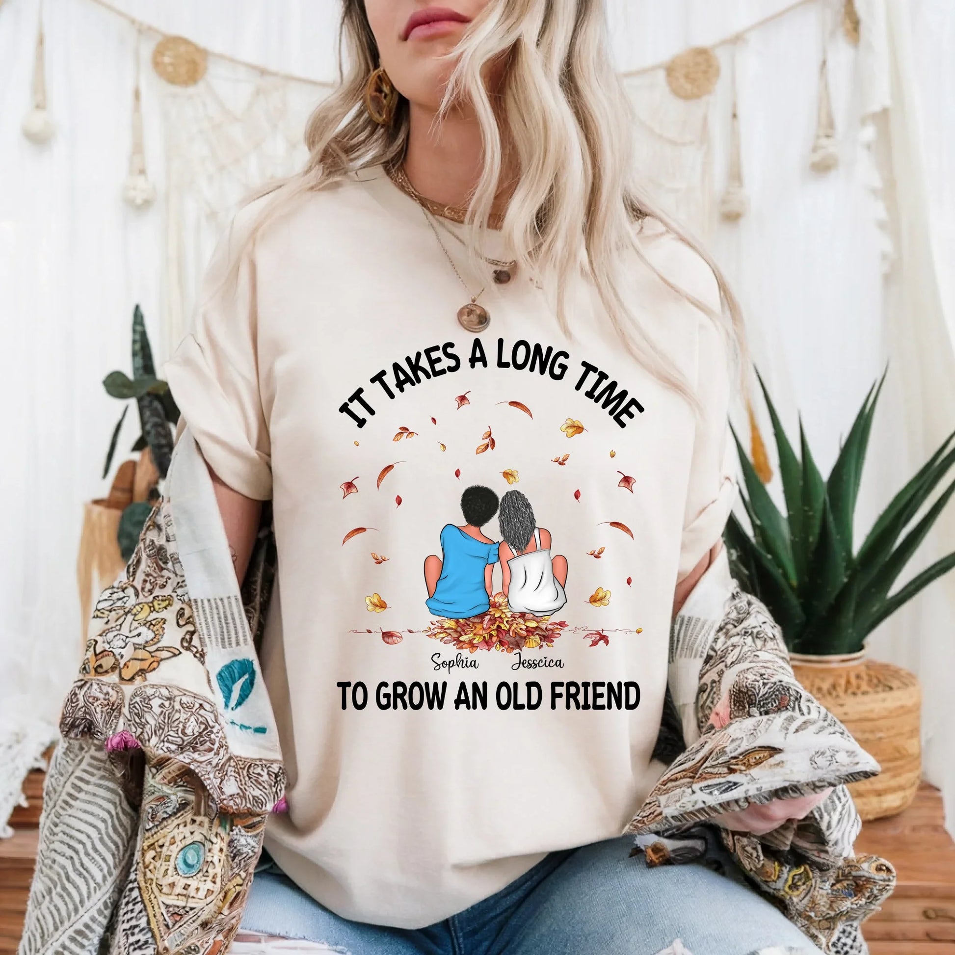 Personalized Best Friend Thanksgiving Shirt – “It Takes a Long Time to Grow an Old Friend” – Custom Names &... (Image 1)