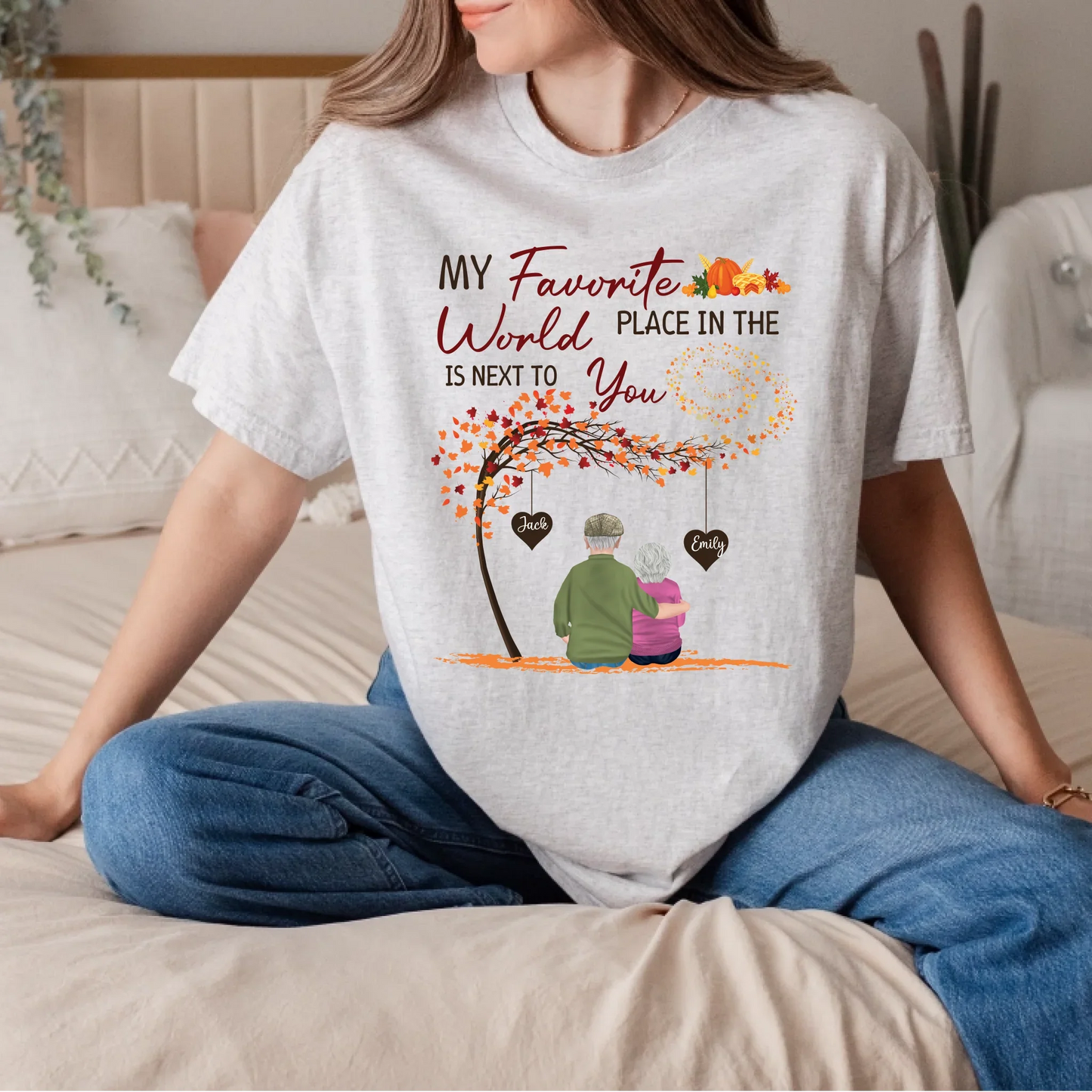 Personalized Shirt for Elderly Couple – “My Favorite Place Is Next to You” Fall Matching Tee Hoodie, Sweatshirt (Image 4)