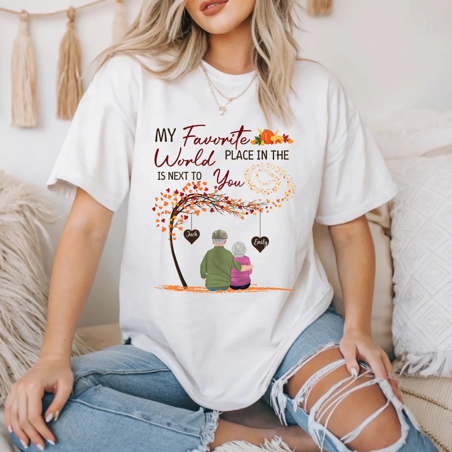 Personalized Shirt for Elderly Couple – “My Favorite Place Is Next to You” Fall Matching Tee Hoodie, Sweatshirt (Image 3)