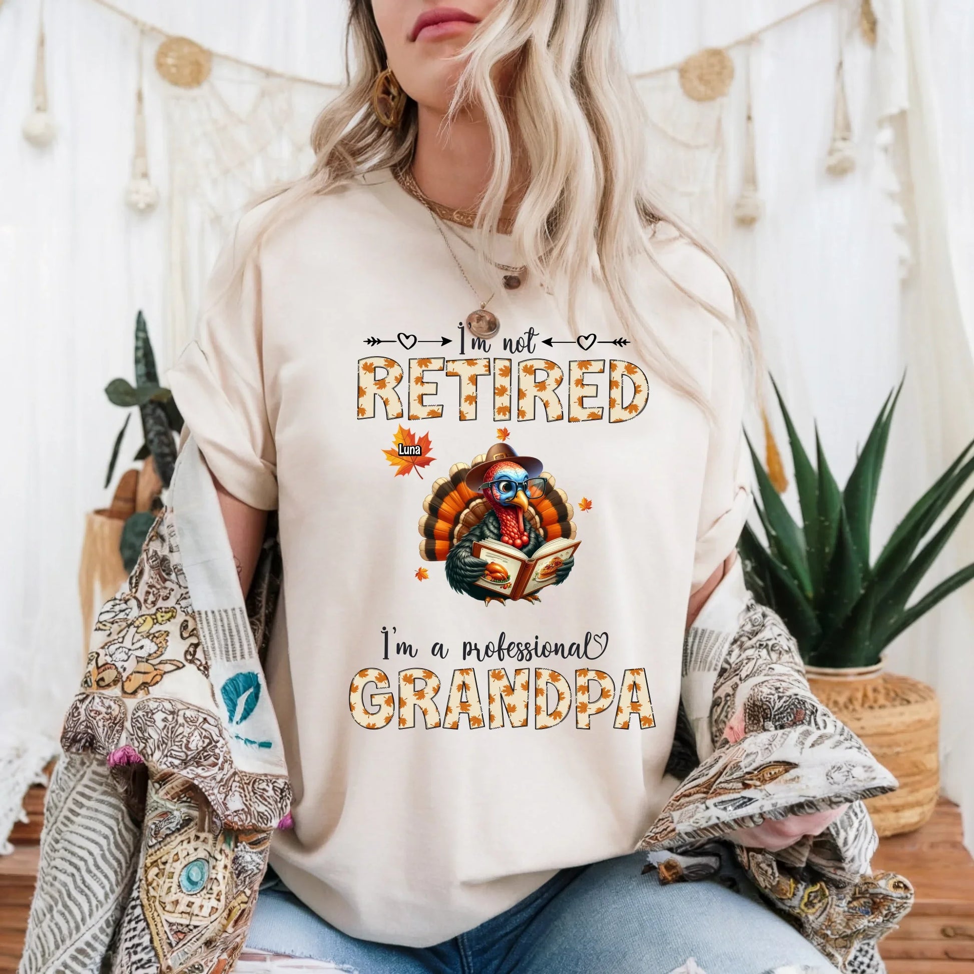 Personalized “I’m Not Retired – I’m a Professional Grandma&Grandpa” Thanksgiving Shirt with Grandkids’ Names... (Image 1)