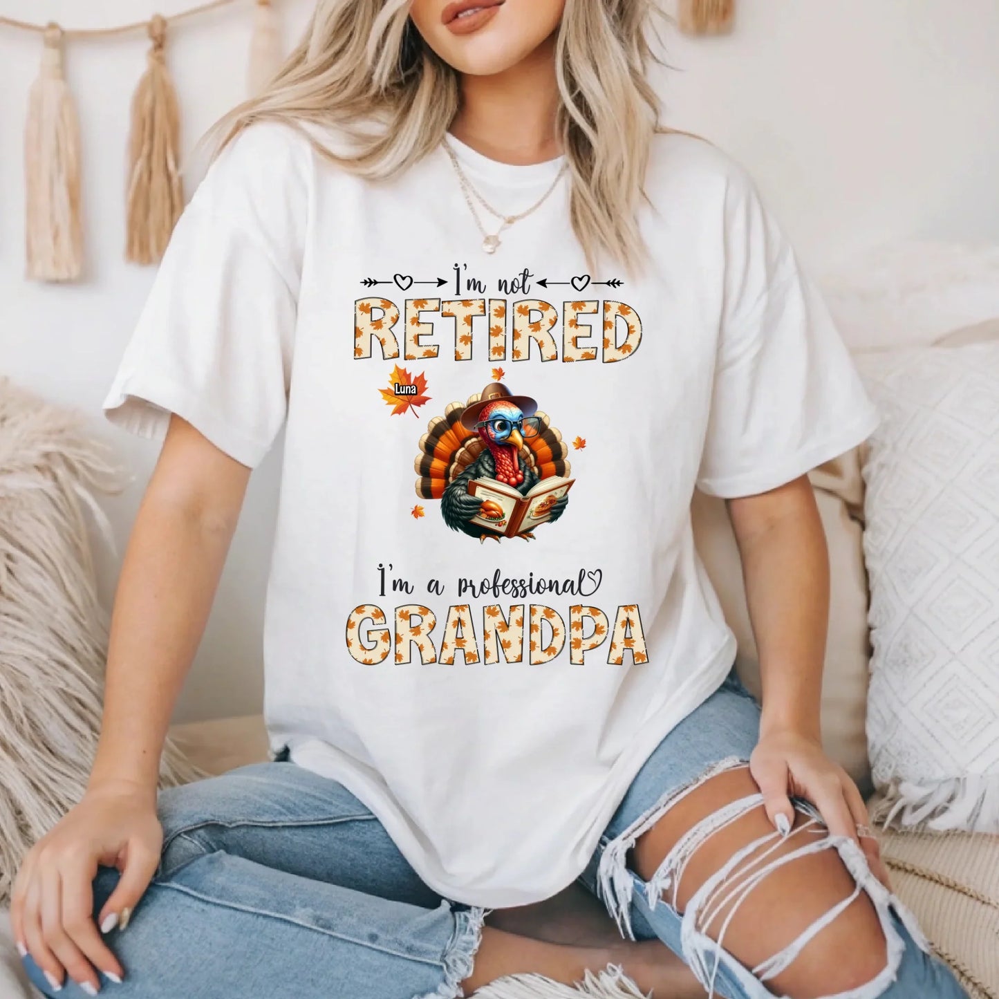 Personalized “I’m Not Retired – I’m a Professional Grandma&Grandpa” Thanksgiving Shirt with Grandkids’ Names... (Image 4)