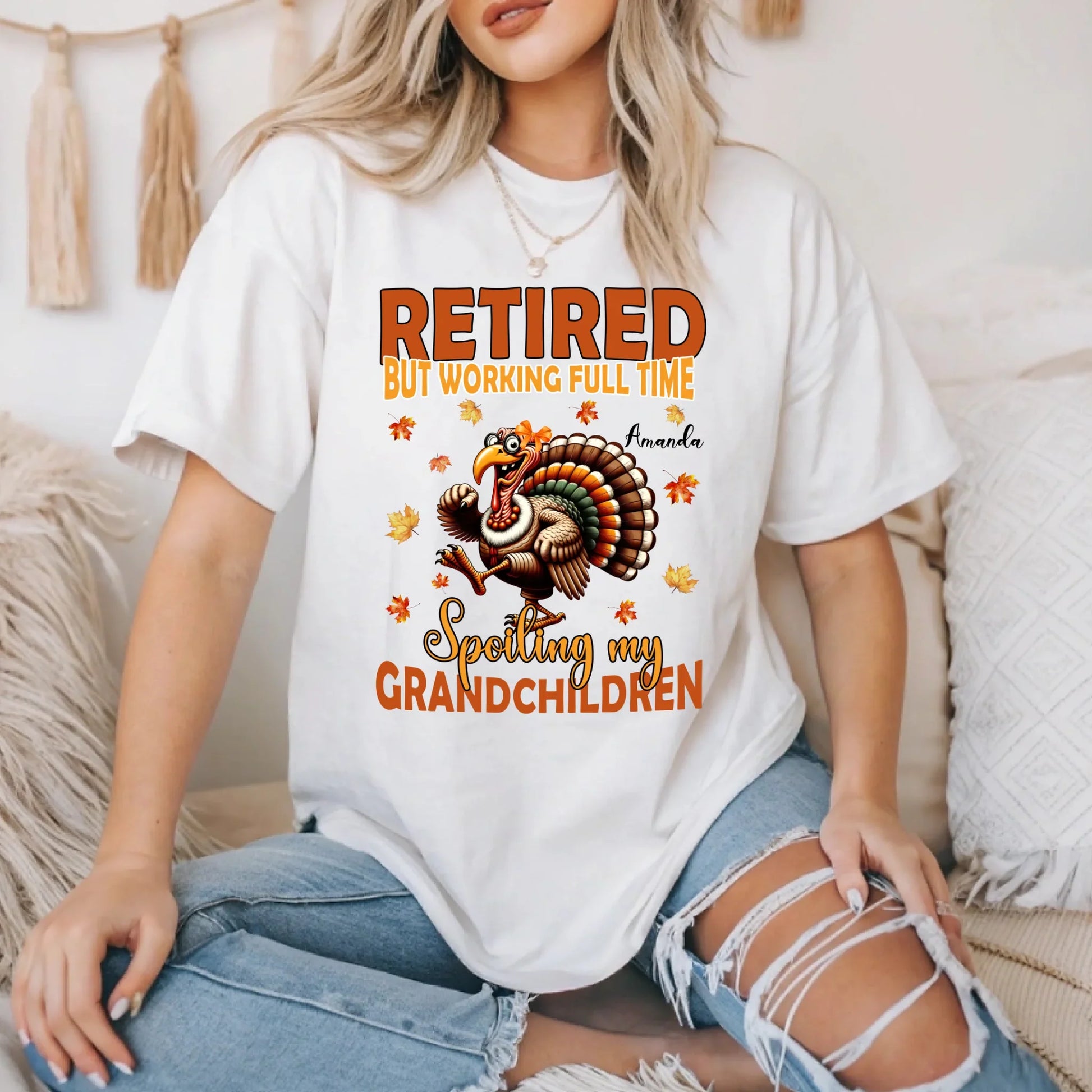 Personalized “Retired But Working Full Time Spoiling My Grandchildren” Thanksgiving Shirt for Grandma – Custom... (Image 4)