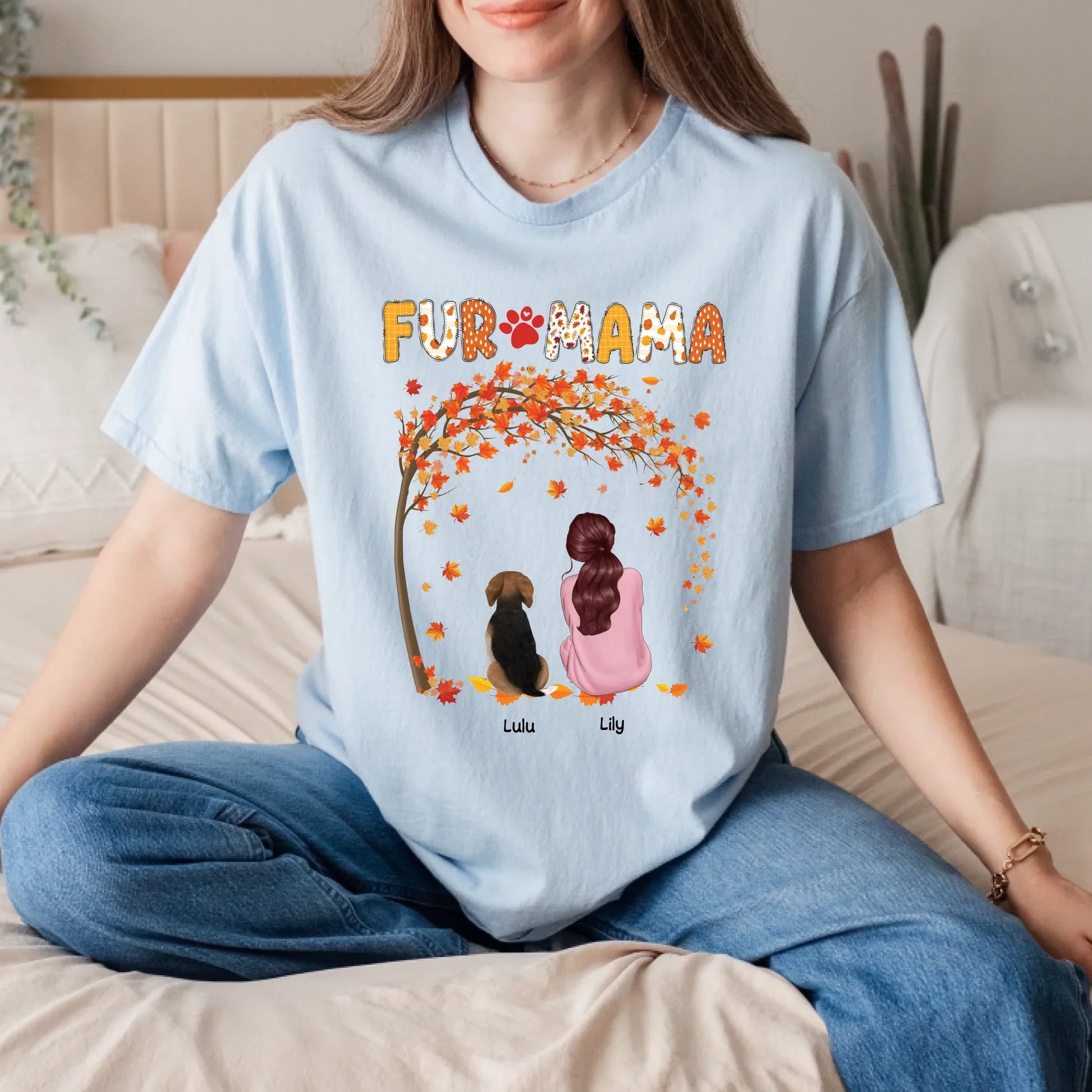 Personalized Fur Mama Thanksgiving Shirt – Custom Dog & Woman Character Fall Tee Hoodie, Sweatshirt (Image 2)