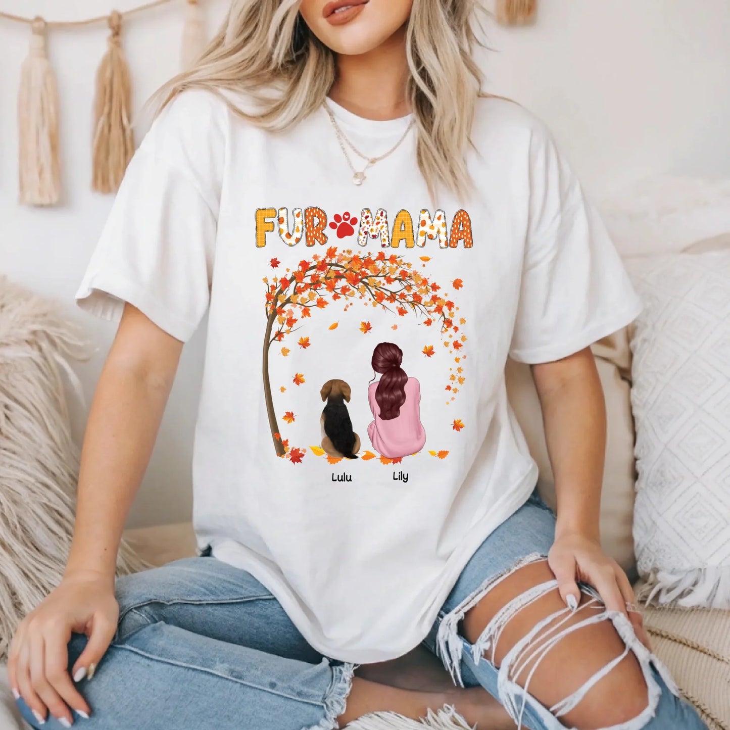 Personalized Fur Mama Thanksgiving Shirt – Custom Dog & Woman Character Fall Tee Hoodie, Sweatshirt (Image 3)