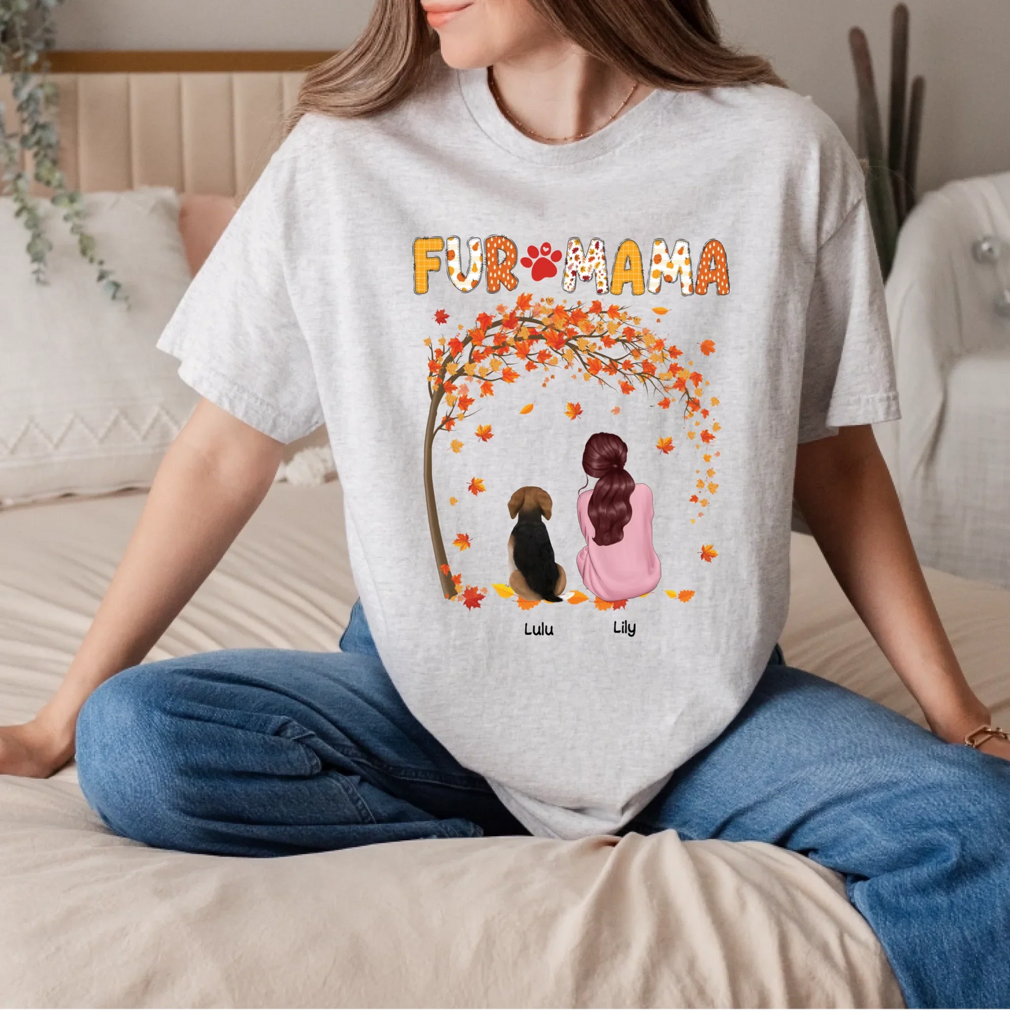 Personalized Fur Mama Thanksgiving Shirt – Custom Dog & Woman Character Fall Tee Hoodie, Sweatshirt (Image 4)