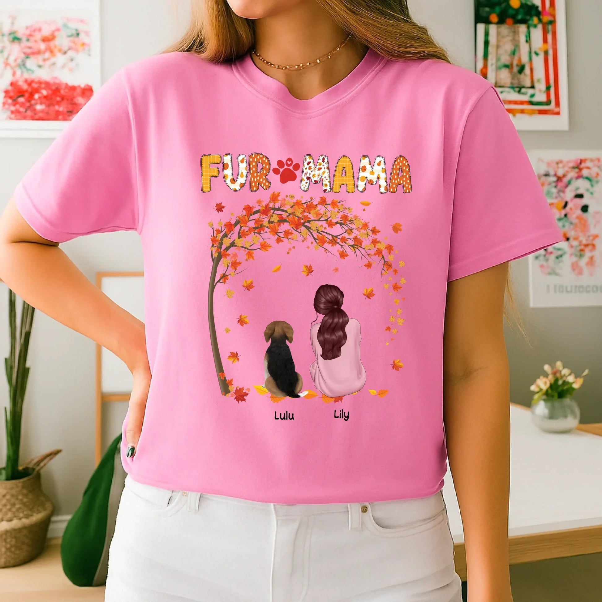 Personalized Fur Mama Thanksgiving Shirt – Custom Dog & Woman Character Fall Tee Hoodie, Sweatshirt (Image 5)