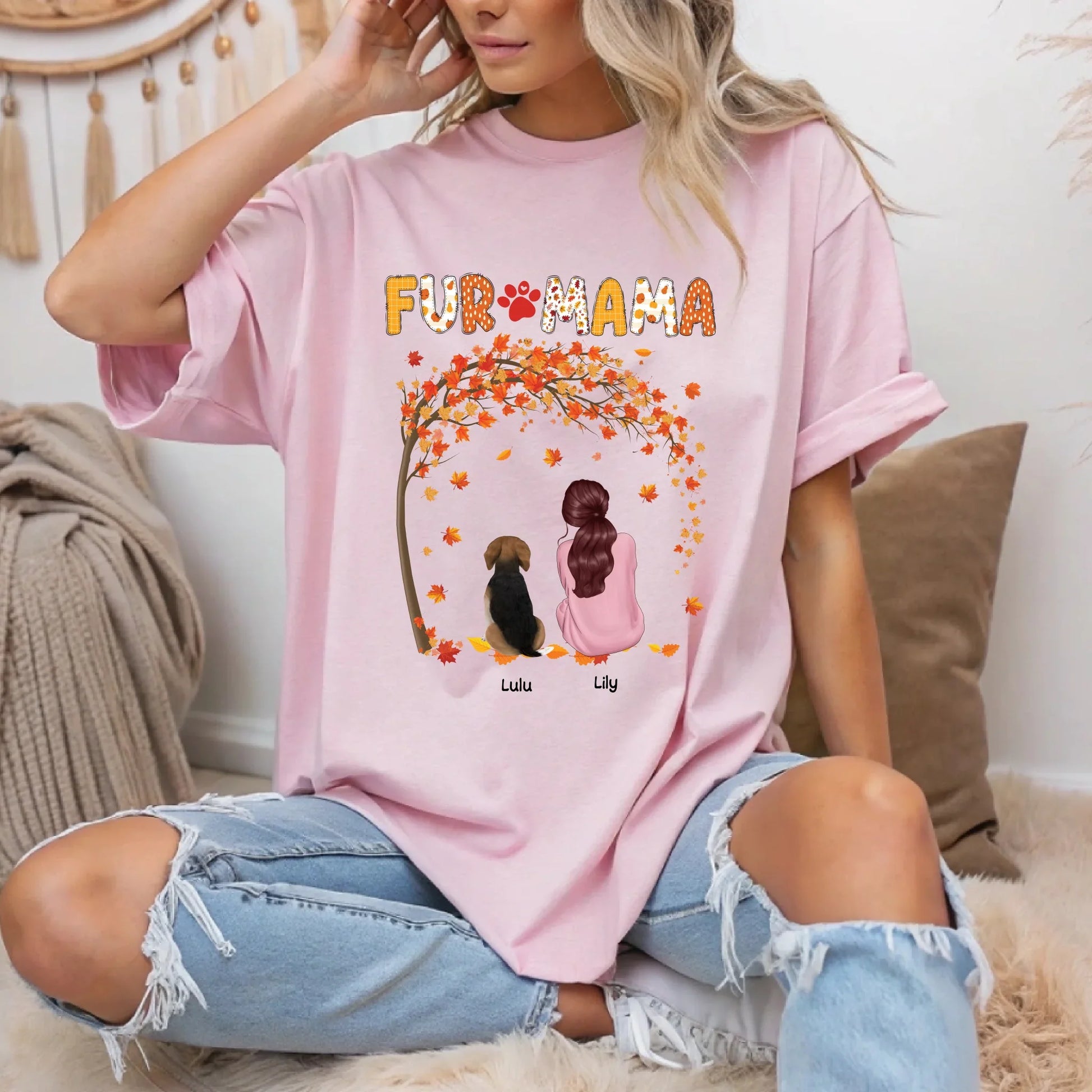 Personalized Fur Mama Thanksgiving Shirt – Custom Dog & Woman Character Fall Tee Hoodie, Sweatshirt (Image 1)