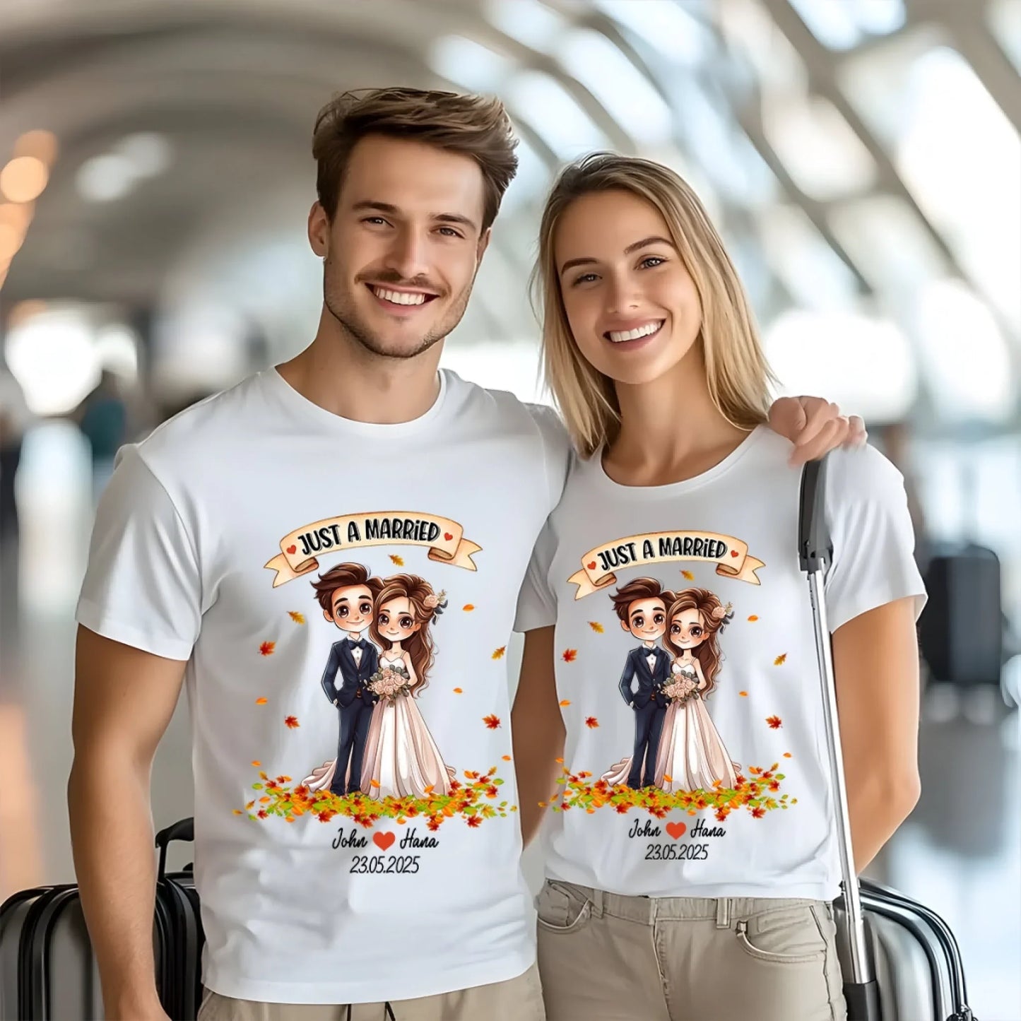 Personalized Just Married Couple Shirt – Custom Names, Characters & Wedding Date Hoodie, Sweatshirt (Image 1)