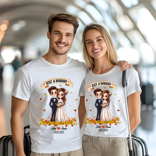 Personalized Just Married Couple Shirt – Custom Names, Characters & Wedding Date Hoodie, Sweatshirt (Image 1)