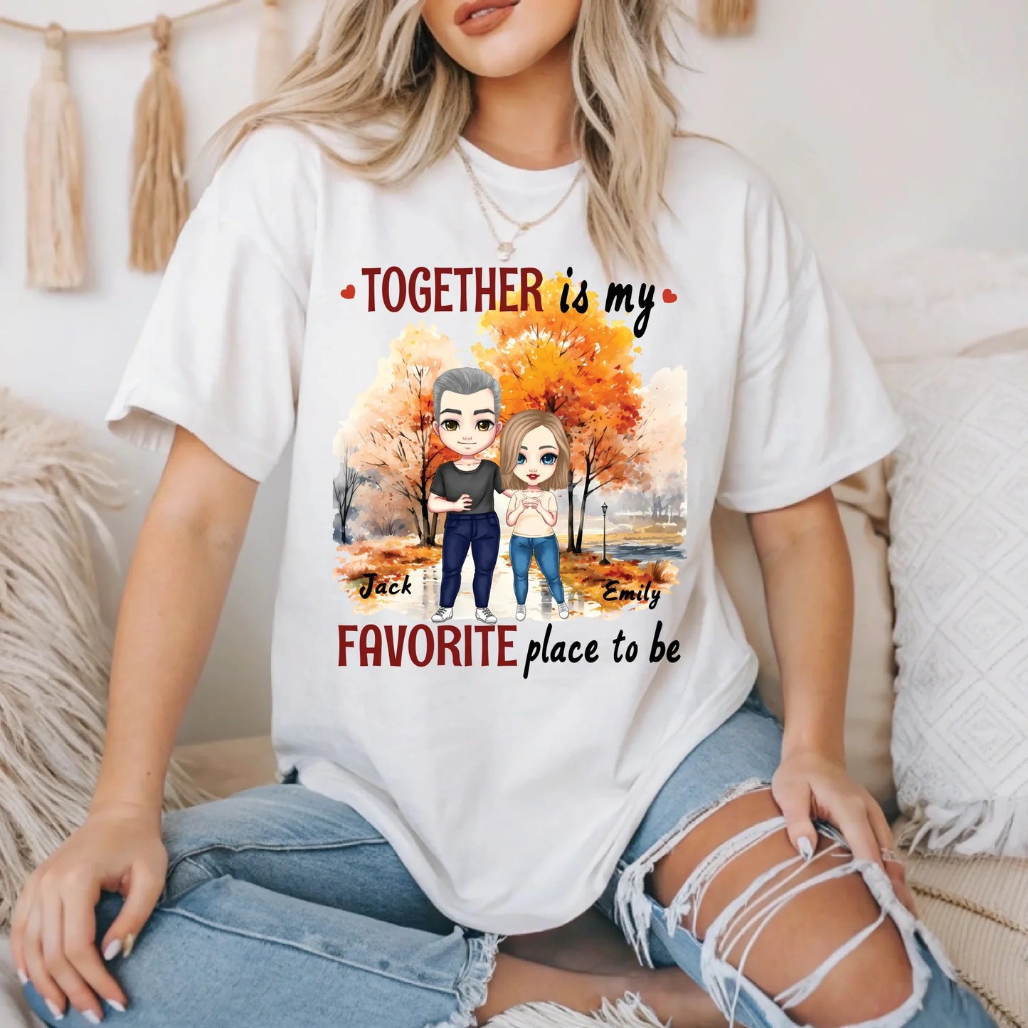 Personalized Couple Shirt – Custom Names & Characters “Together Is My Favorite Place to Be” Hoodie, Sweatshirt (Image 1)