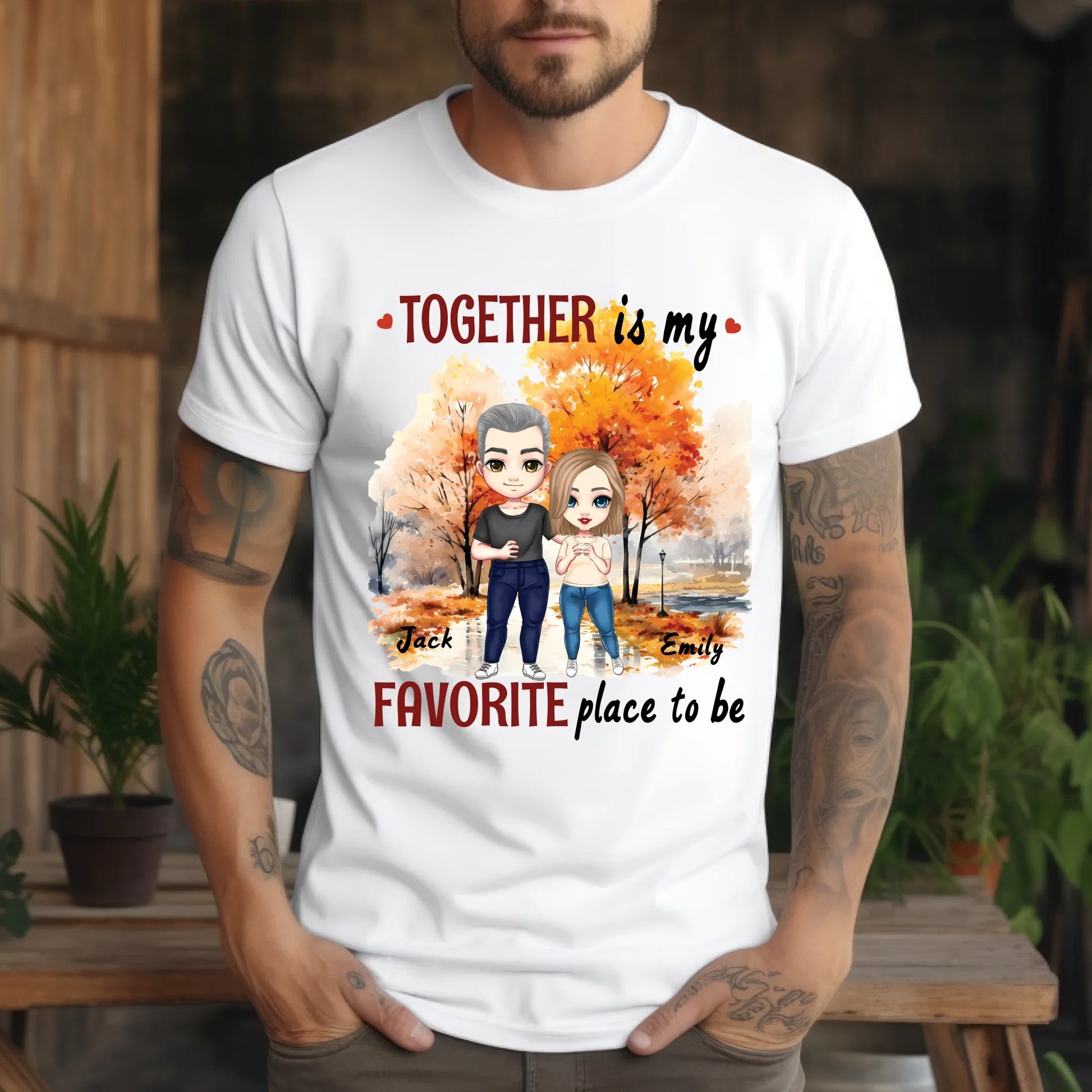 Personalized Couple Shirt – Custom Names & Characters “Together Is My Favorite Place to Be” Hoodie, Sweatshirt (Image 2)